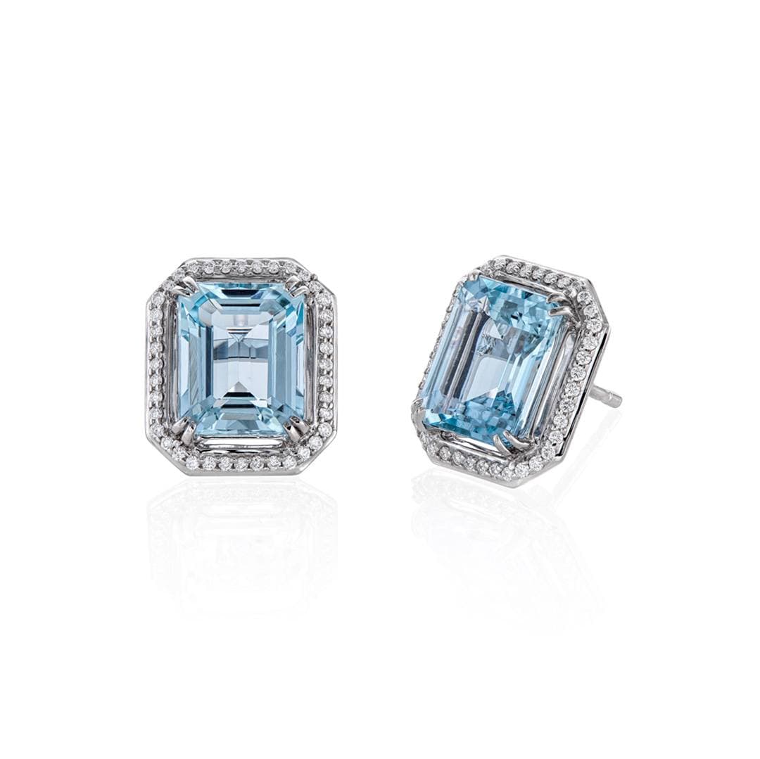 6.01 CTW Aquamarine Stud Earrings with Diamond Halo 0