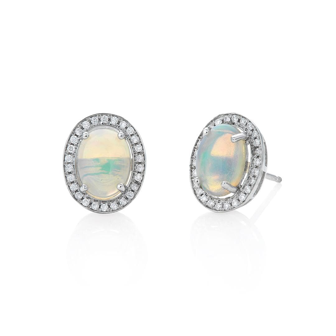 Oval Opal and Diamond Halo Stud Earrings 0