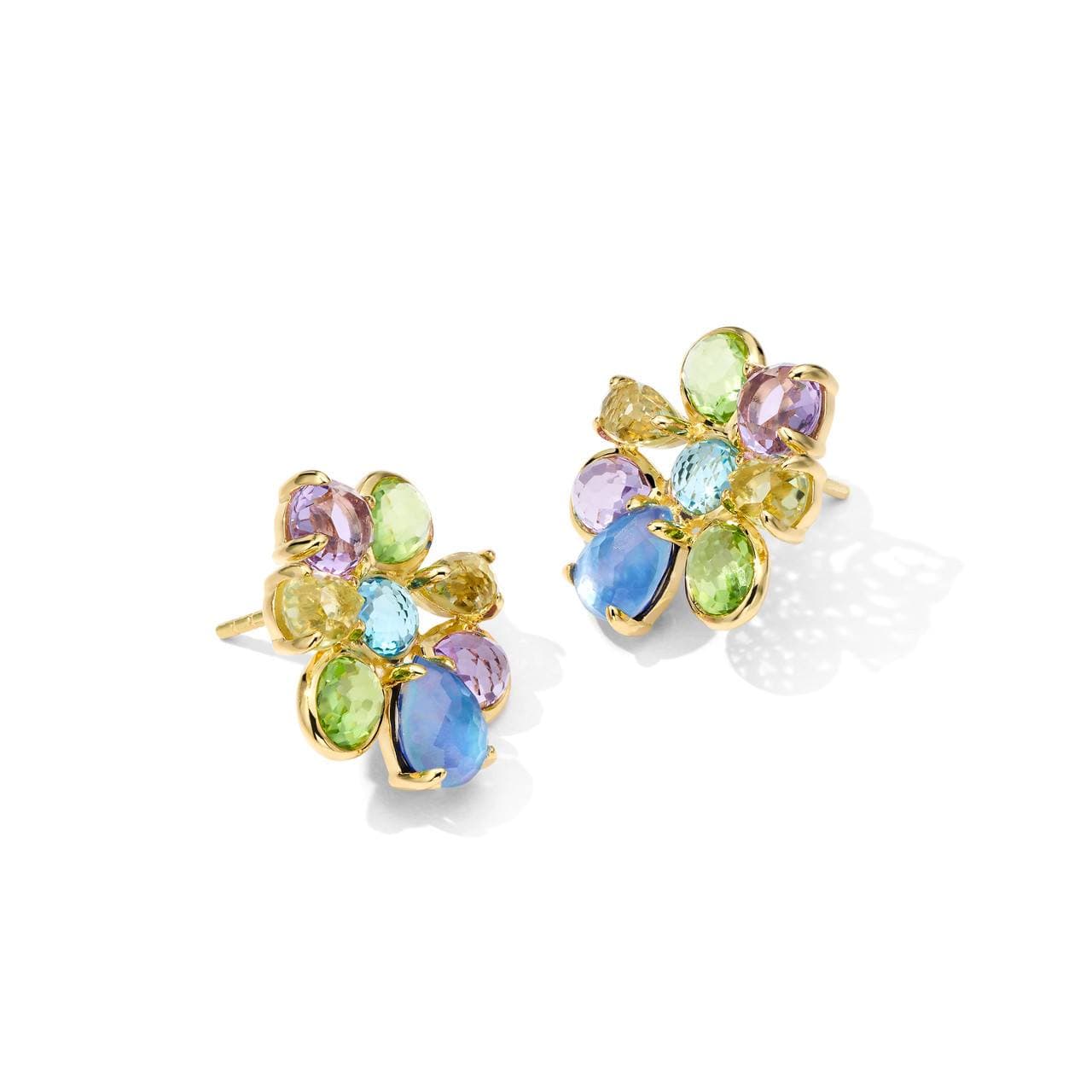 Ippolita Rock Candy Small 8 Stone Cluster 18k Gold Earrings in Alpine 1