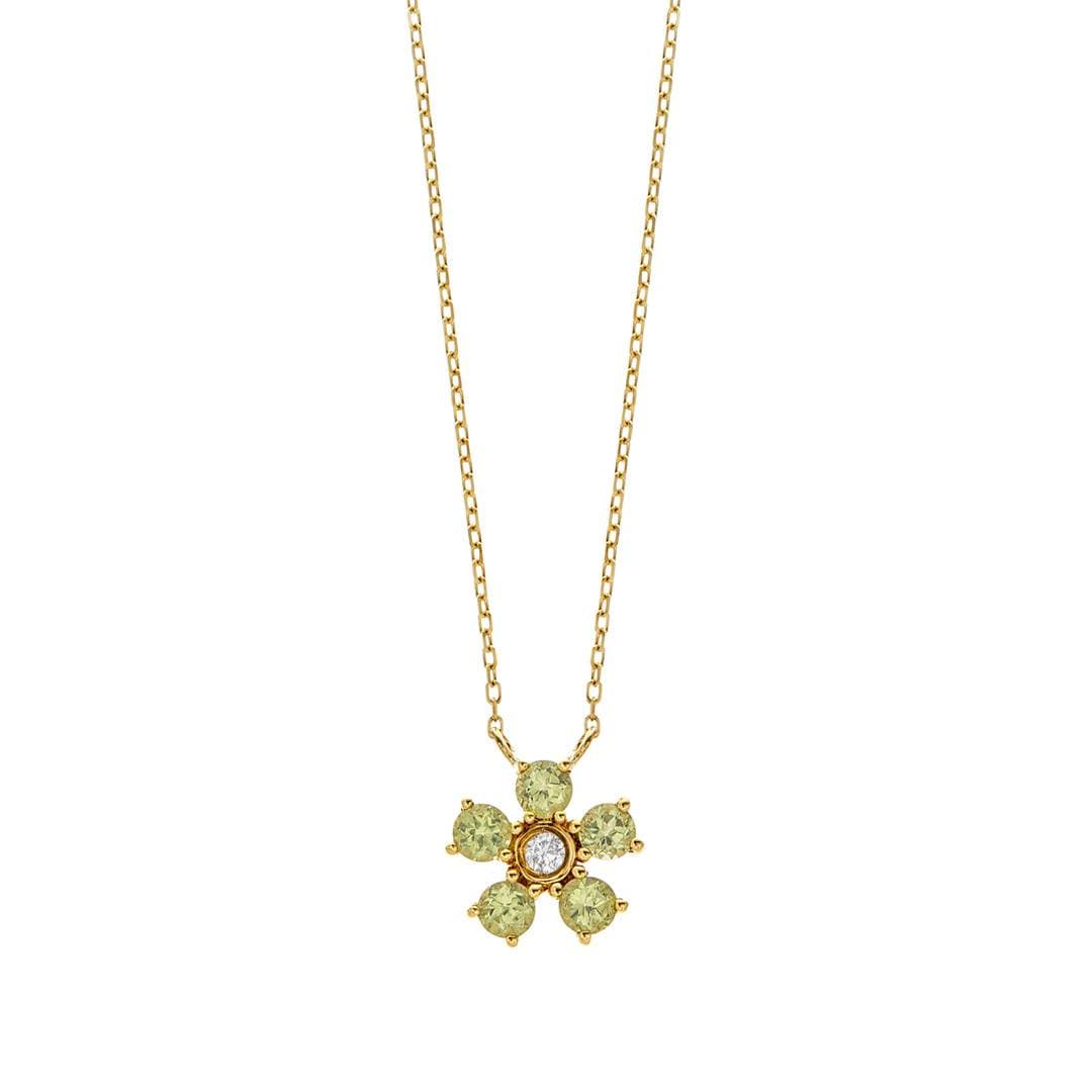 Gemstone and Diamond Yellow Gold Flower Necklace