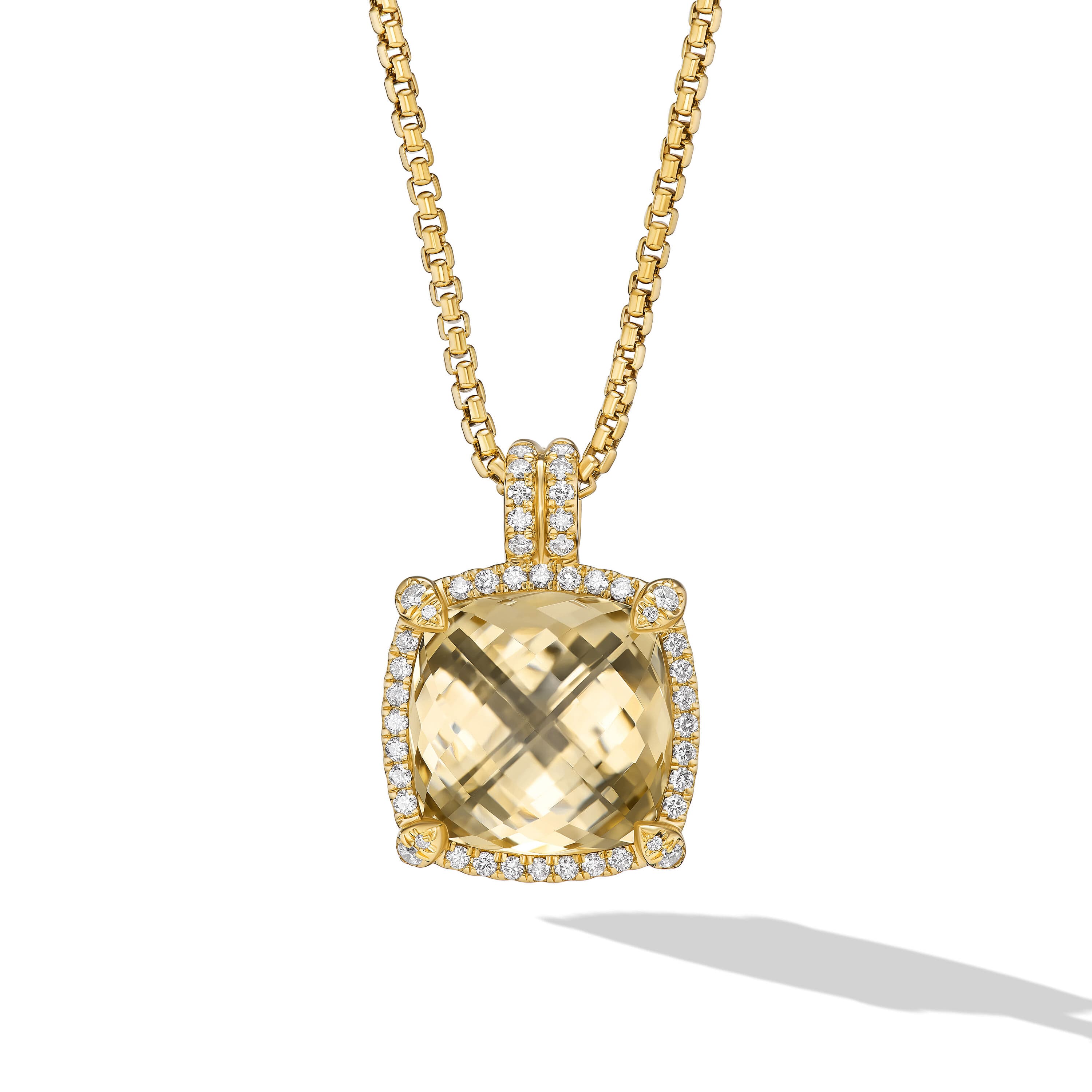 David Yurman Chatelaine Pave Bezel Pendant Necklace in Gold with Champagne Citrine and Diamonds 0