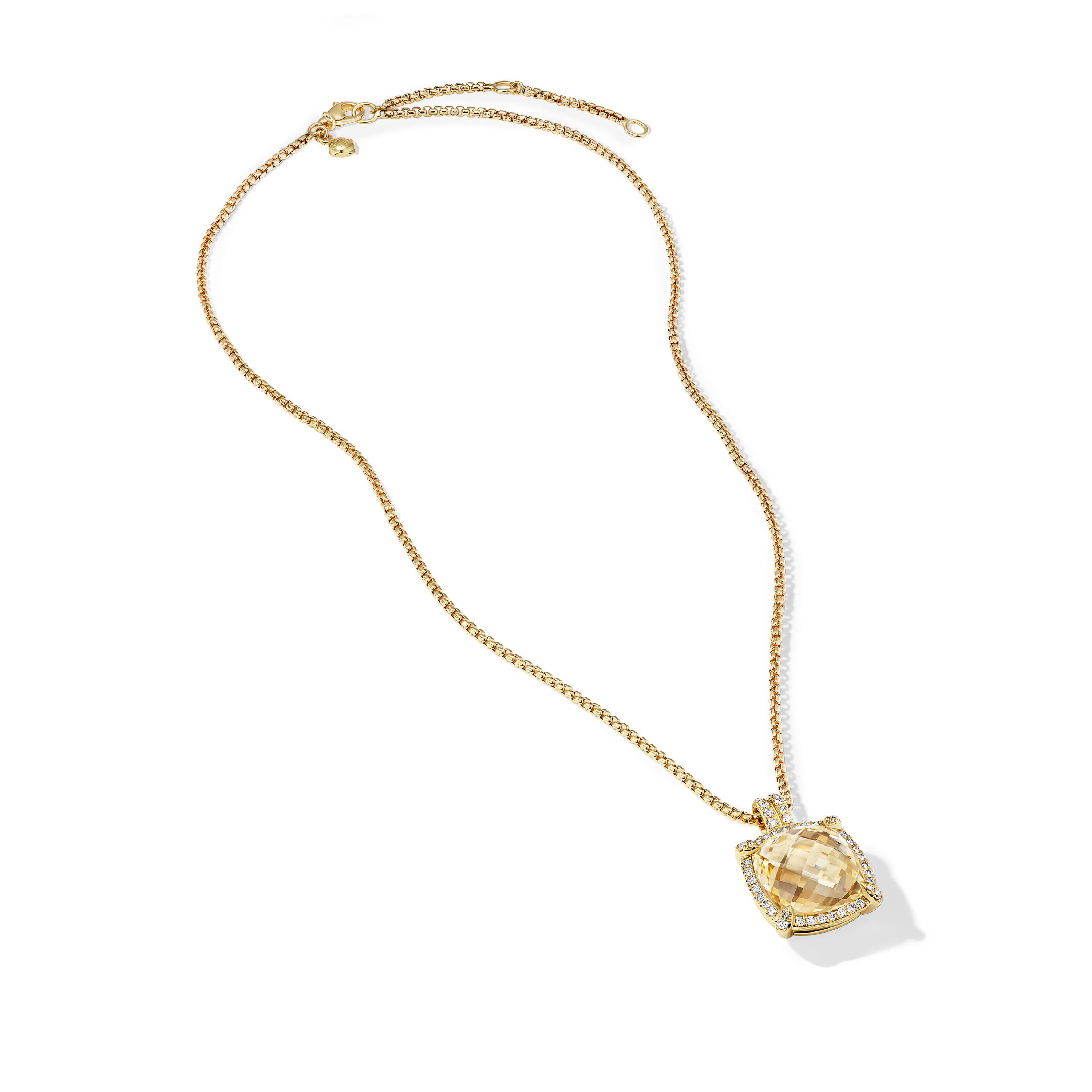 David Yurman Chatelaine Pave Bezel Pendant Necklace in Gold with Champagne Citrine and Diamonds 1