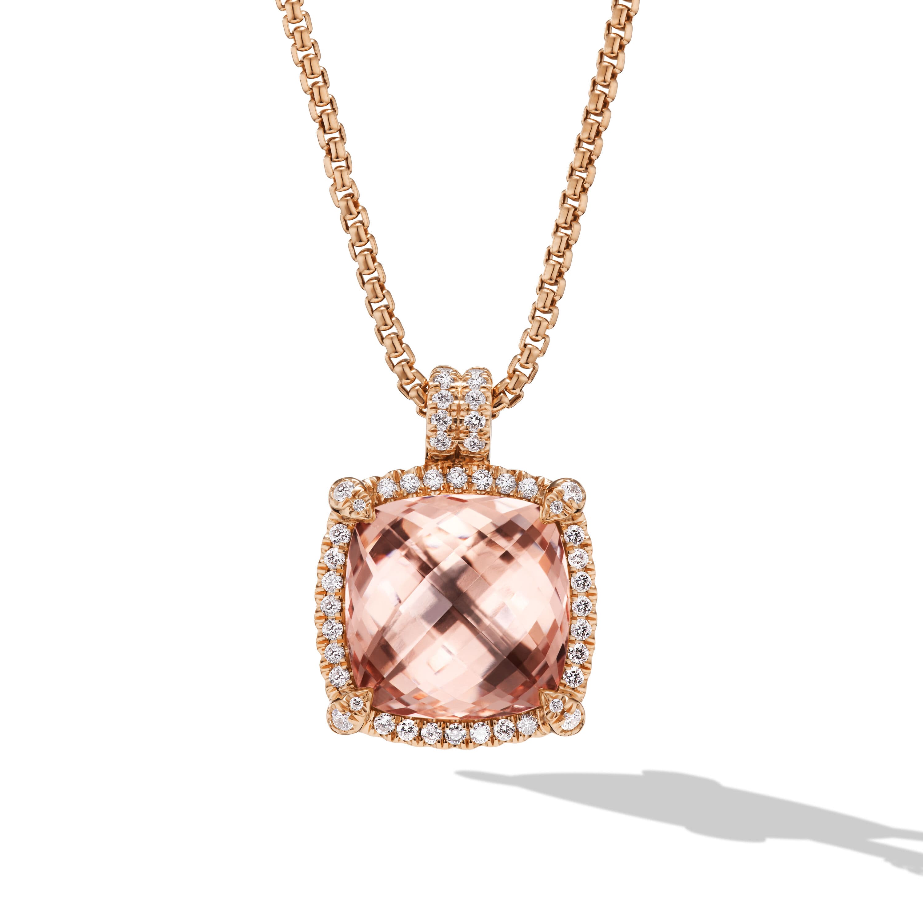 David Yurman Chatelaine Pave Bezel Pendant Necklace in Rose Gold with Morganite and Diamonds 0