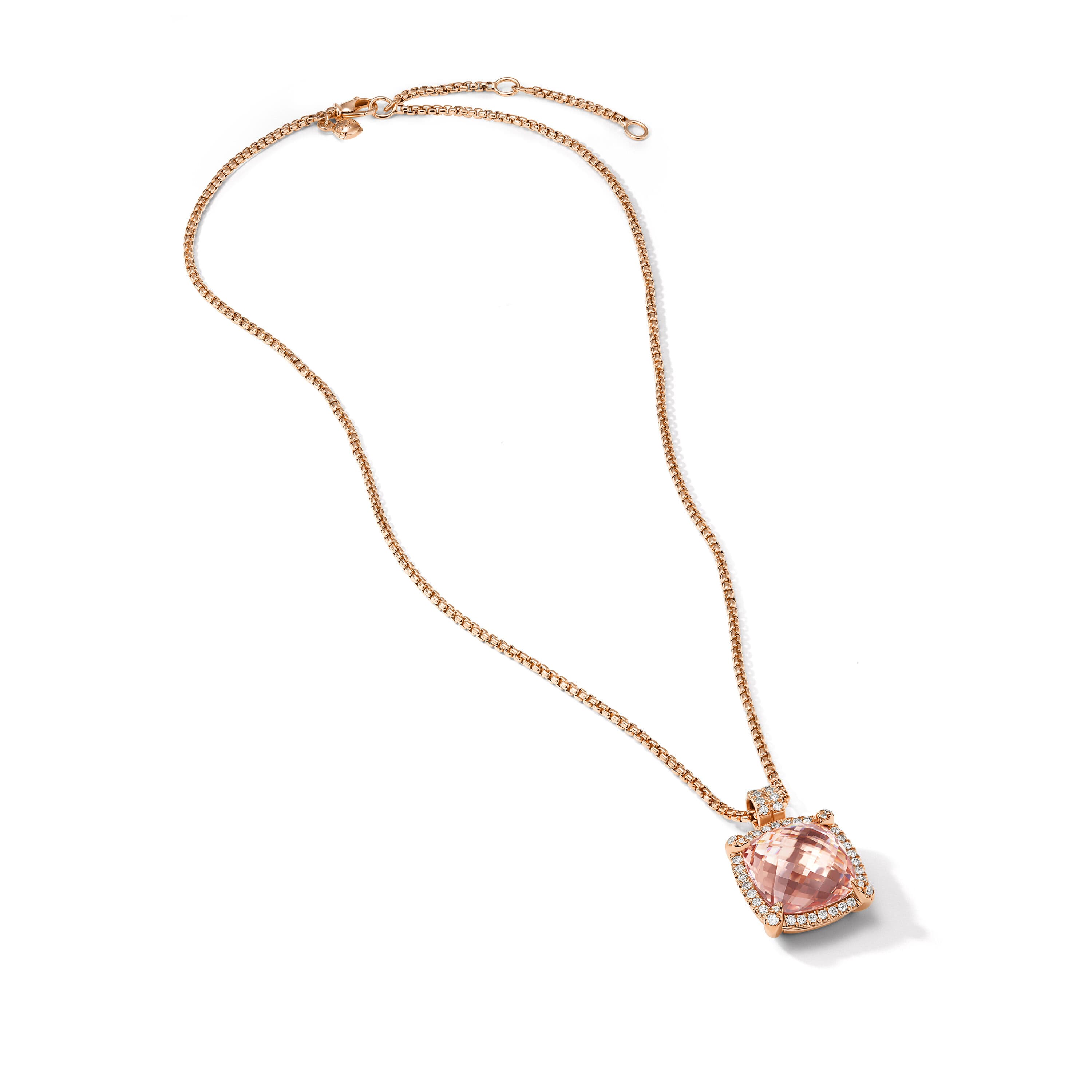 David Yurman Chatelaine Pave Bezel Pendant Necklace in Rose Gold with Morganite and Diamonds 1