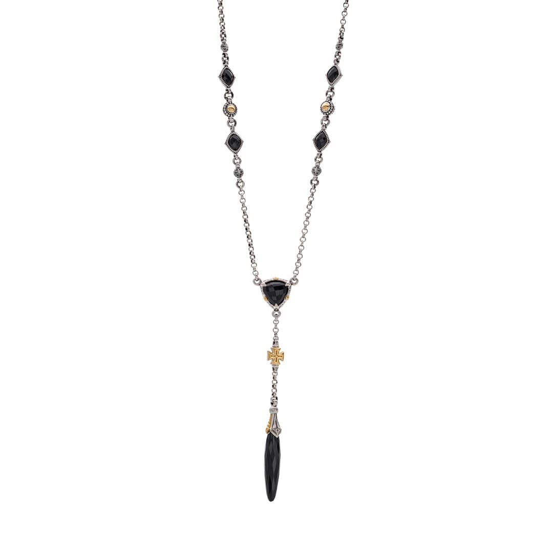 Konstantino Anthos Collection Cross and Dagger Black Onyx Drop Necklace