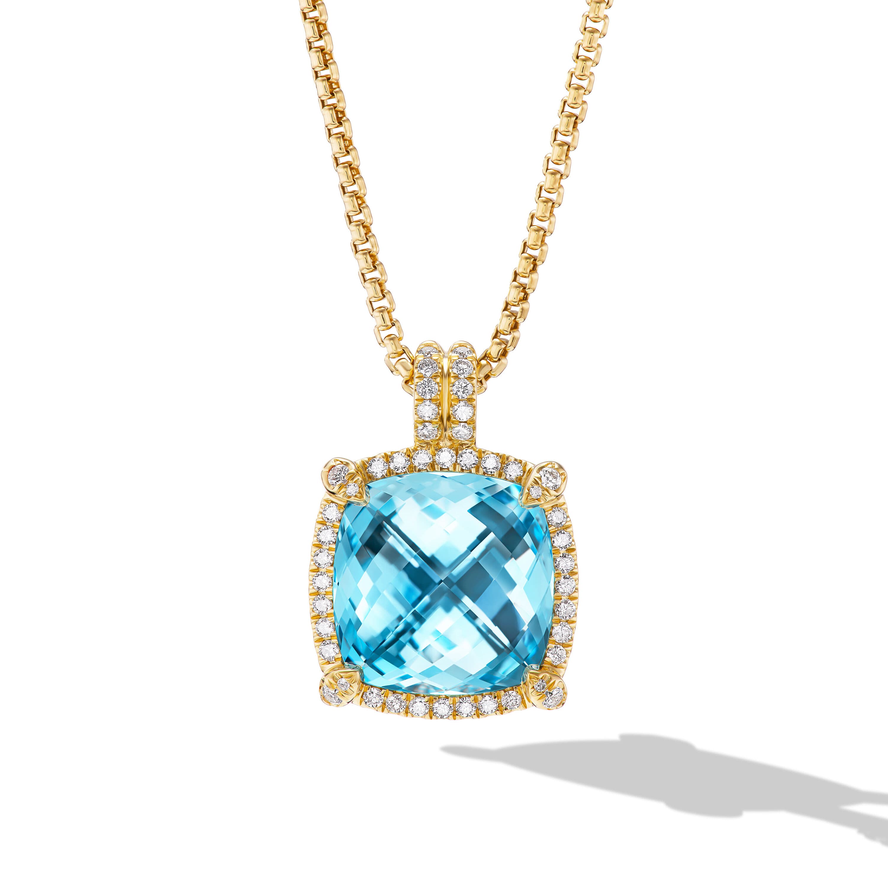 David Yurman Chatelaine?Pave Bezel Pendant Necklace in 18K Yellow Gold with Blue Topaz and Diamonds