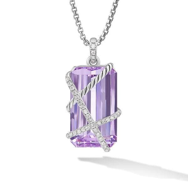 David Yurman Cable Wrap Sterling Silver Amulet with Amethyst and Diamonds 0