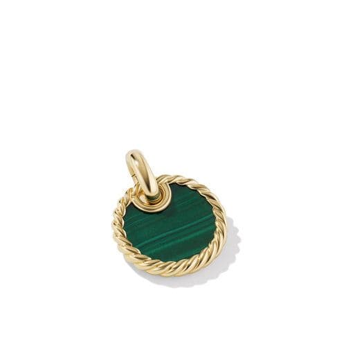 David Yurman DY Elements Disc Pendant in 18K Yellow Gold with Malachite
