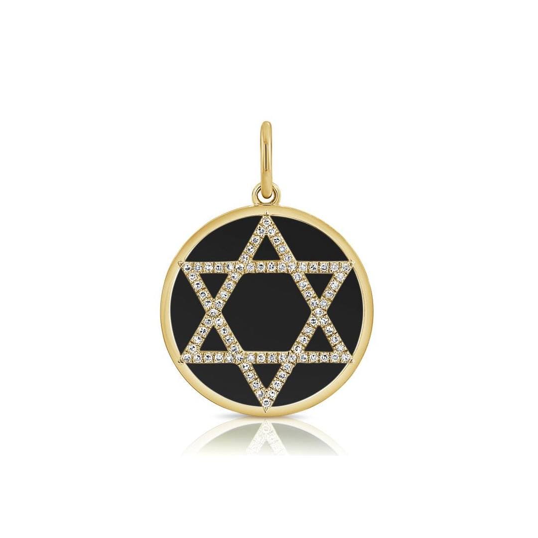 Black Agate and Diamond Star of David Pendant