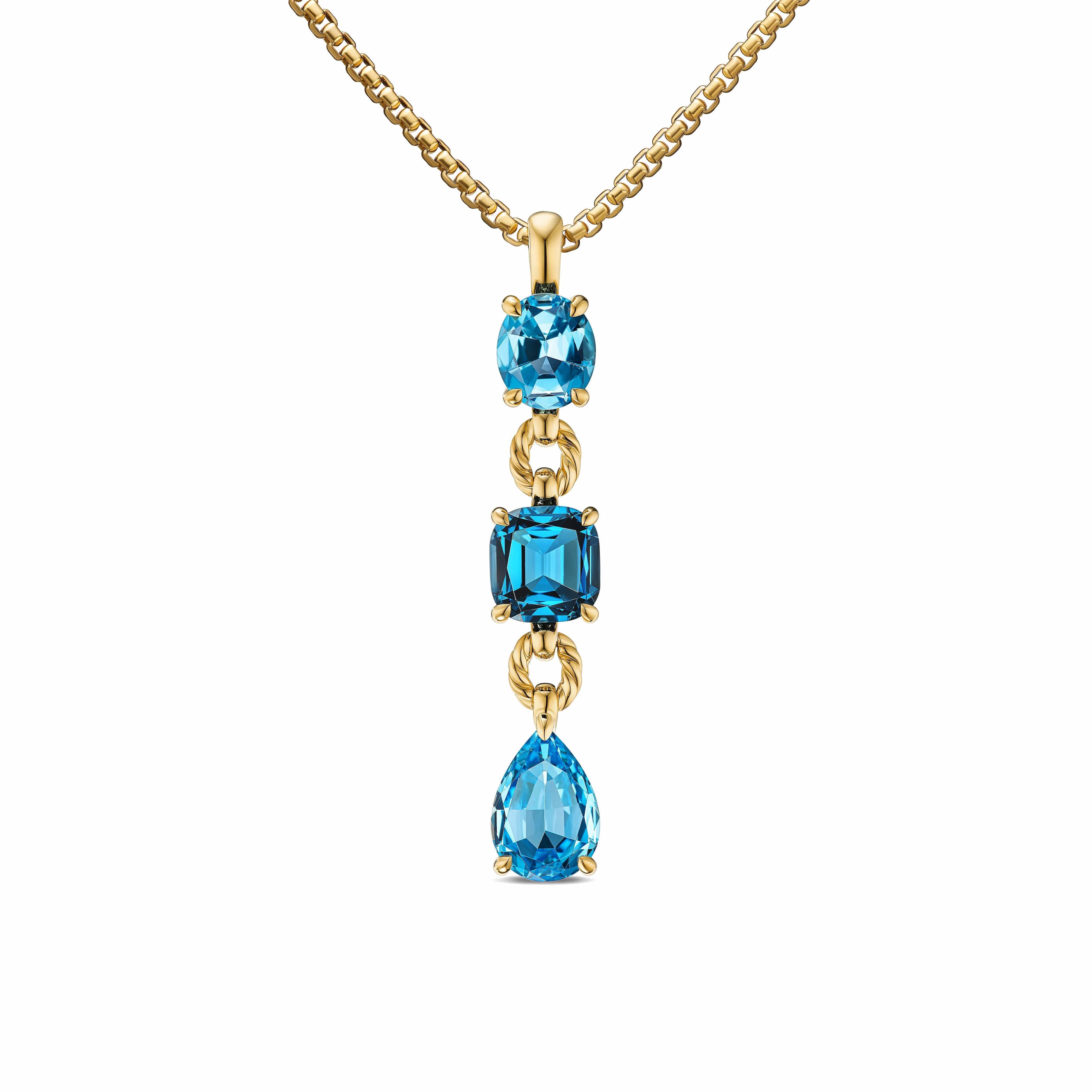 David Yurman Marbella Y Pendant in 18K Yellow Gold with Blue Topaz and Hampton Blue Topaz