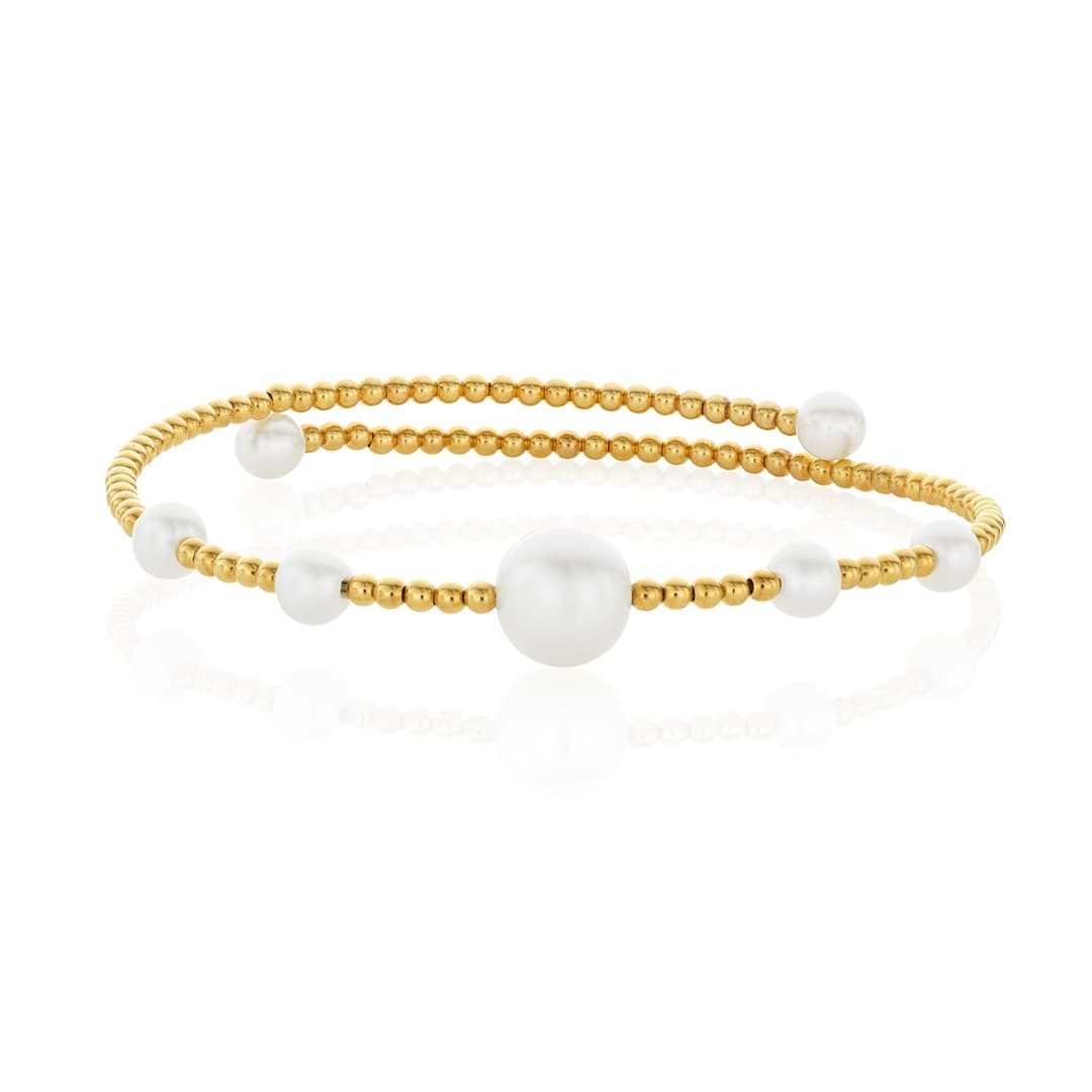 Beaded Wrap Bracelet in Yellow Gold with Freshwater Pearls