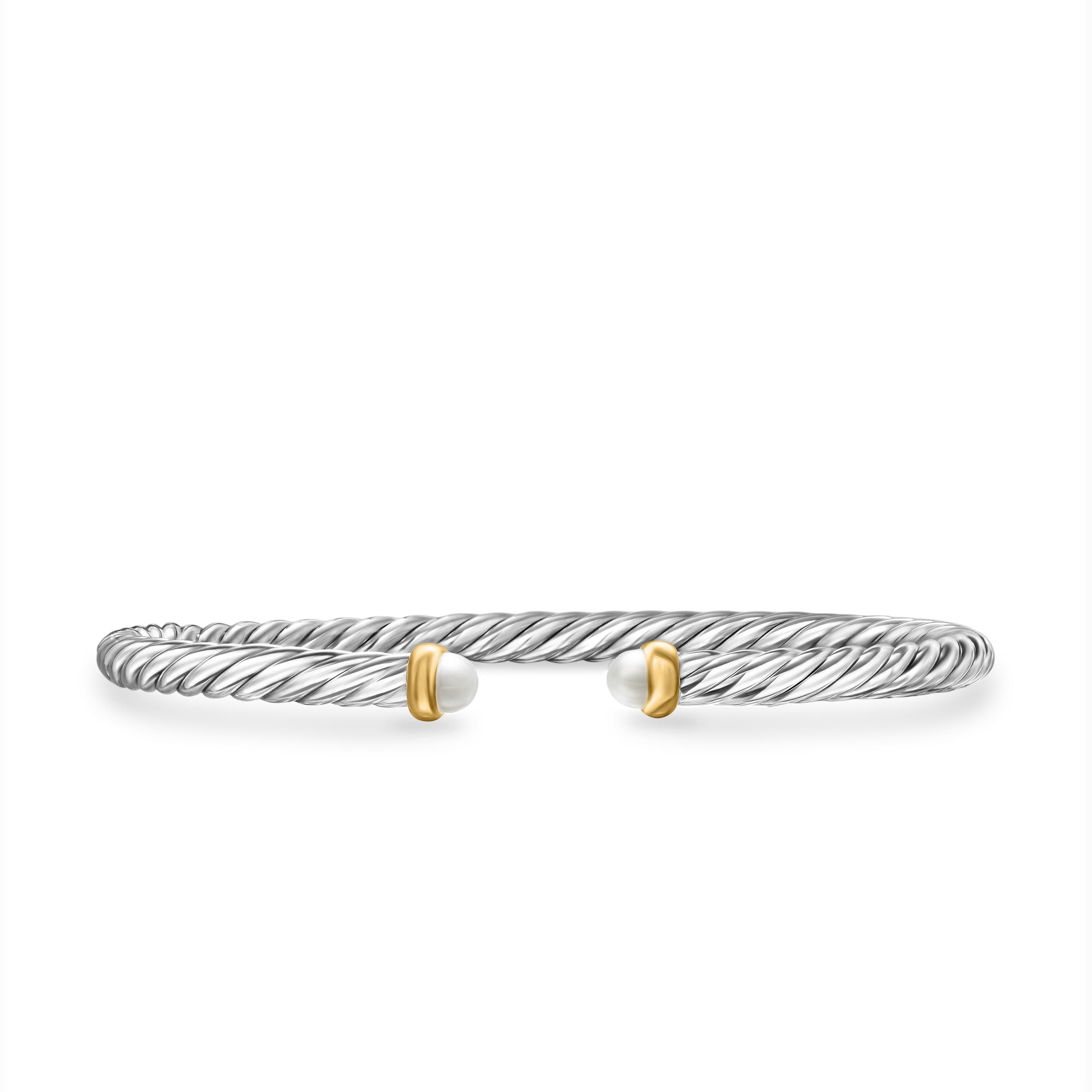 David Yurman Cable Flex Sterling Silver Bracelet with Pearl, Size Large 0