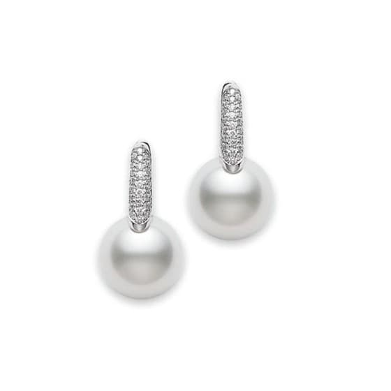 Mikimoto 10-11mm White South Sea Pearl and Diamond Earrings 0