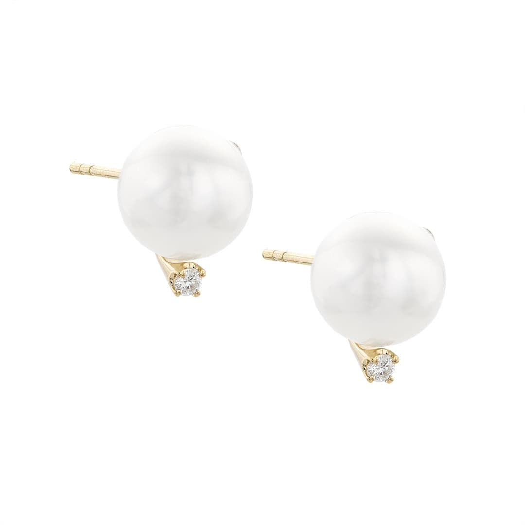 9mm Pearl & Round Diamond Post Earrings