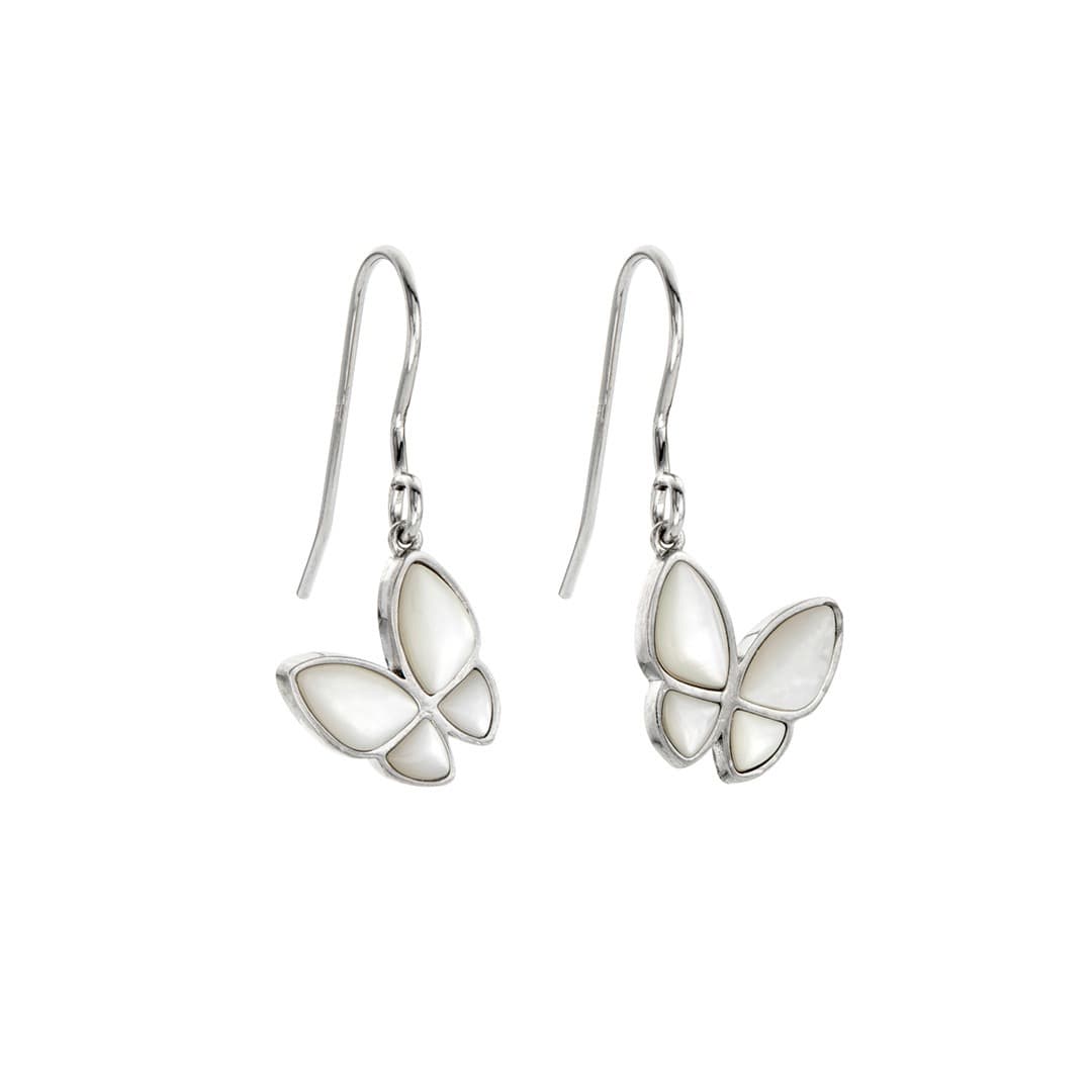 Sterling Silver Mother of Pearl Butterfly Dangle Drop Earrings