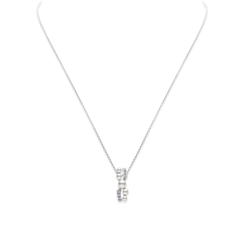 Mikimoto Akoya Cultured Pearl Pendant with Diamonds in White Gold 