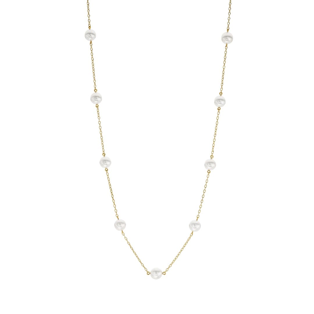 Mikimoto 6mm Akoya A Pearl Station Necklace in Yellow Gold