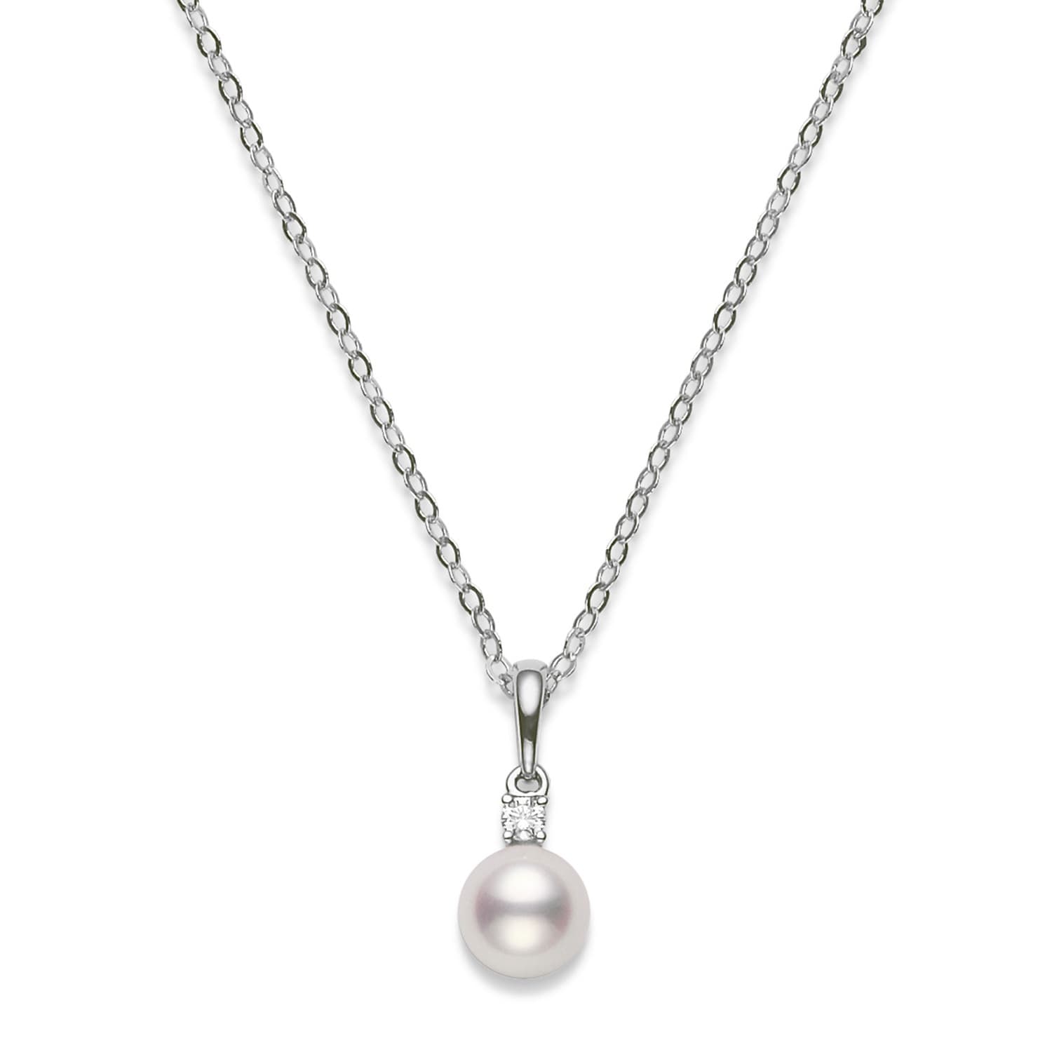 Mikimoto 7.5-7mm AA Pearl and Diamond Pendant Necklace