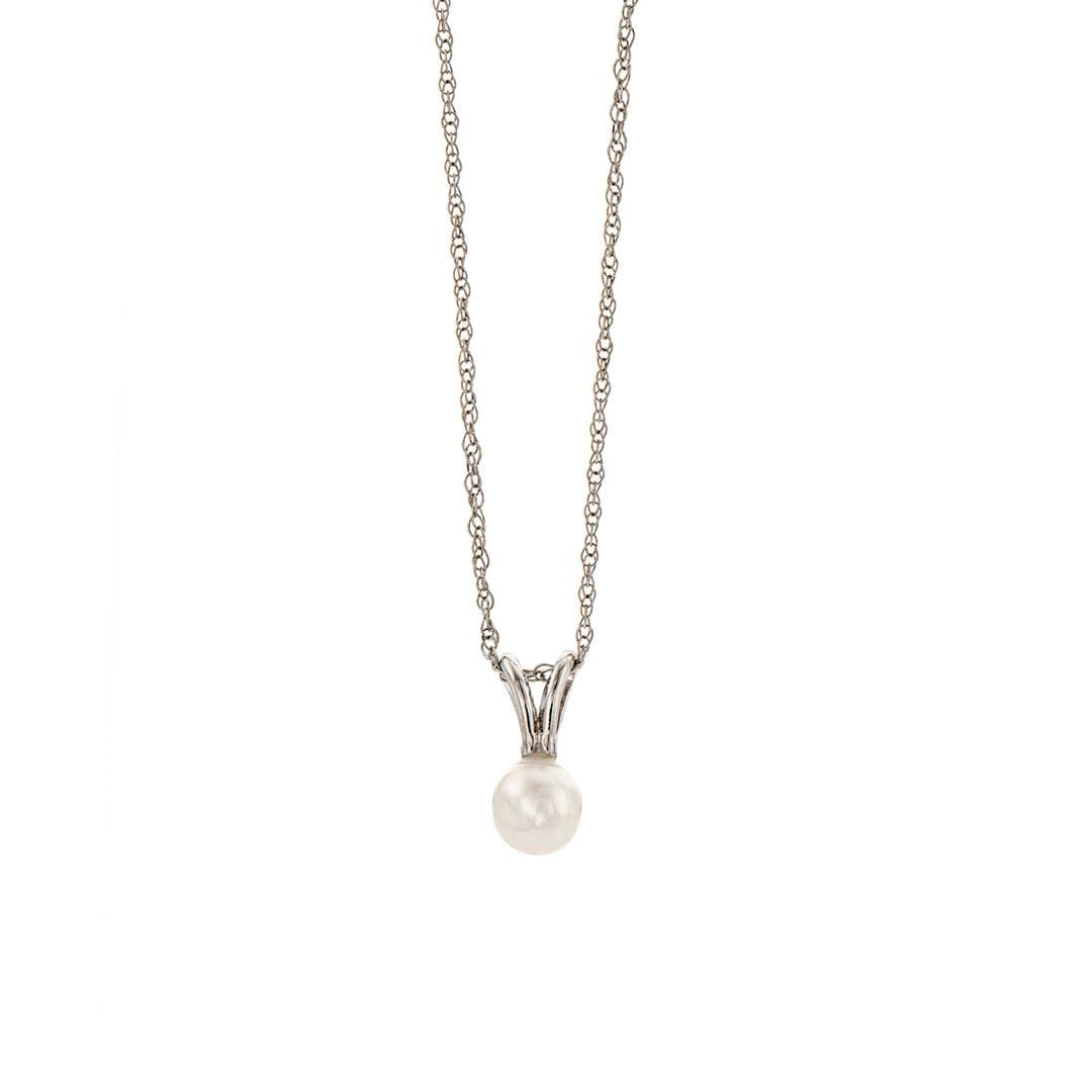 Child's Single Pearl Drop Necklace in 14k White Gold 0