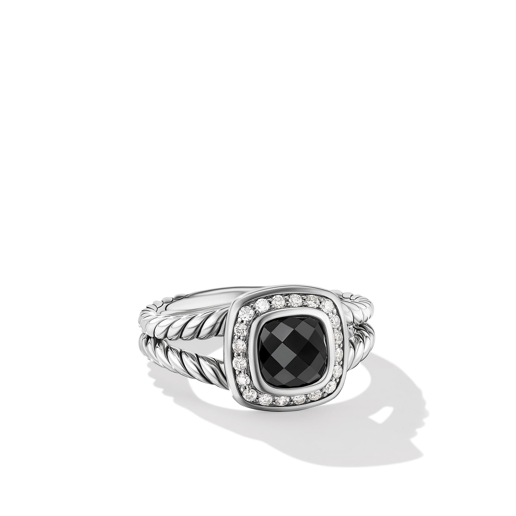 David Yurman Petite Albion Ring with Black Onyx and Diamonds, Size 6