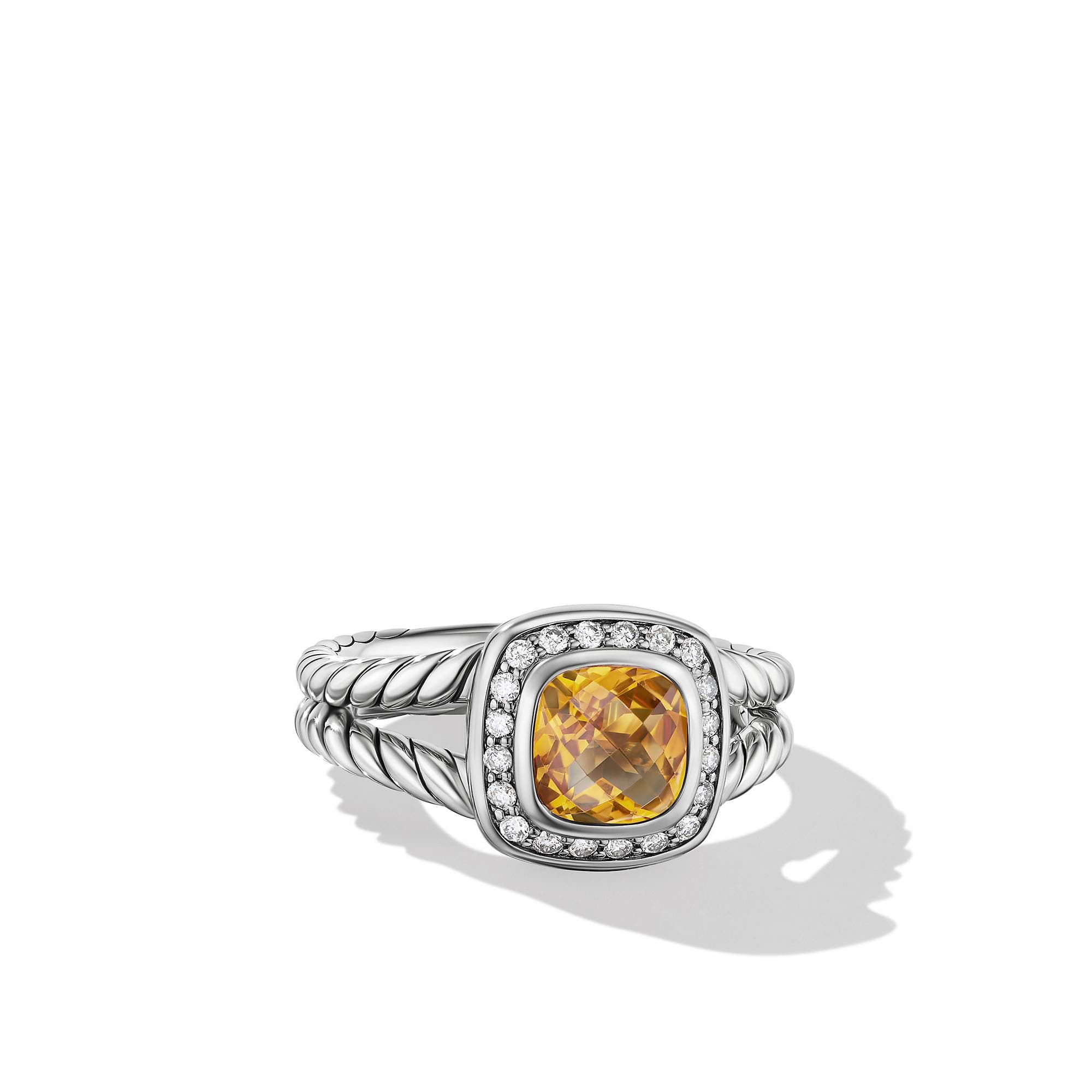 David Yurman Petite Albion Ring with Citrine and Diamonds, Size 7