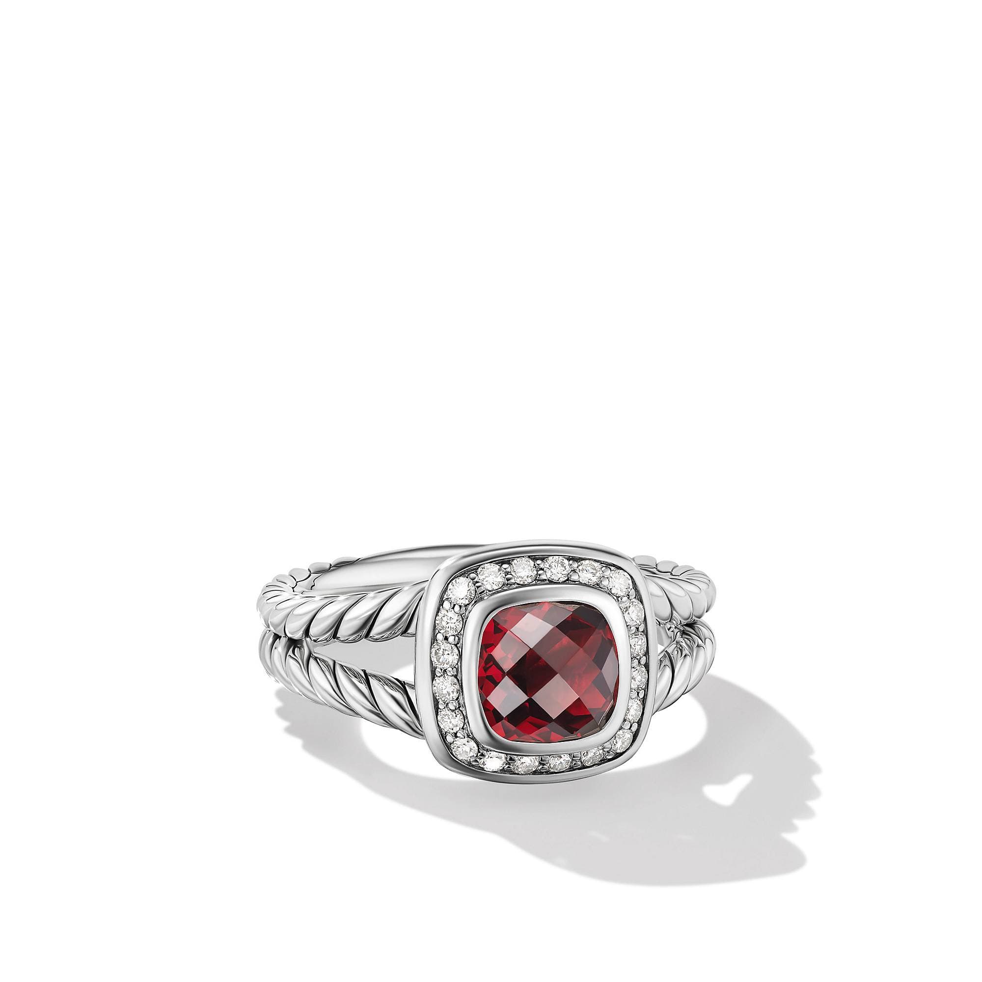 David Yurman Petite Albion Ring with Garnet and Diamonds, Size 7