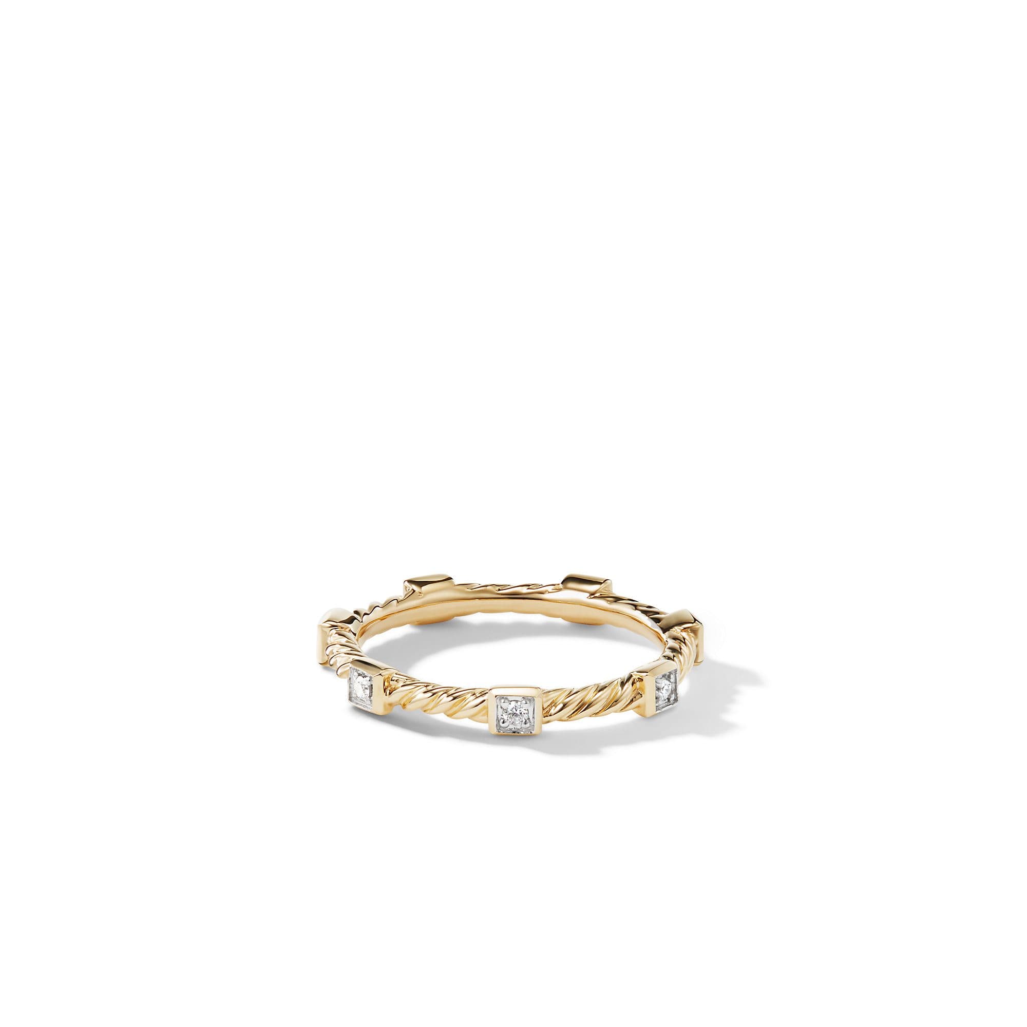 David Yurman Cable Collectibles Stations Stack Ring in 18K Yellow Gold with Diamonds, Size 6