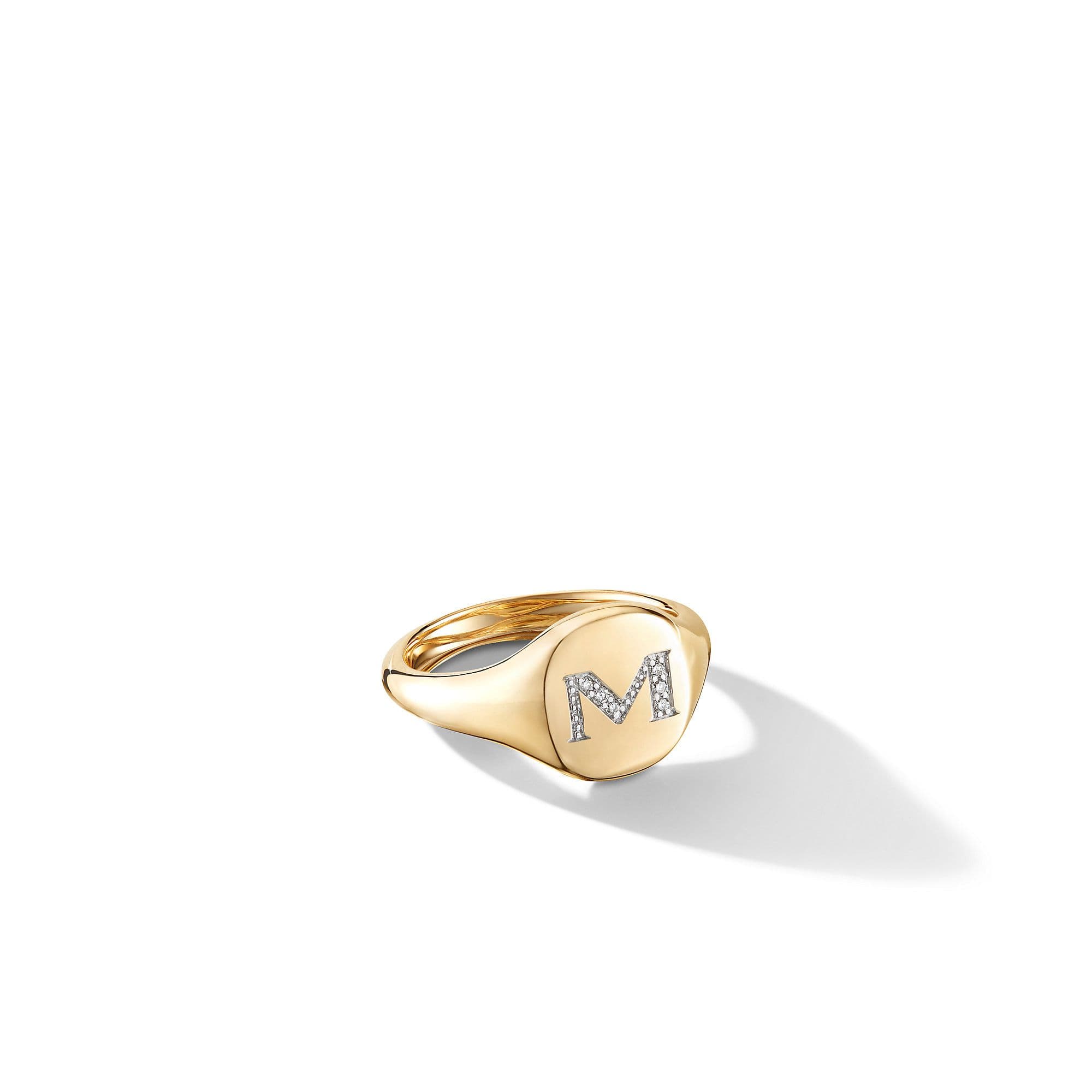 David Yurman Initial M Pinky Ring in 18k Yellow Gold with Diamonds, size 4