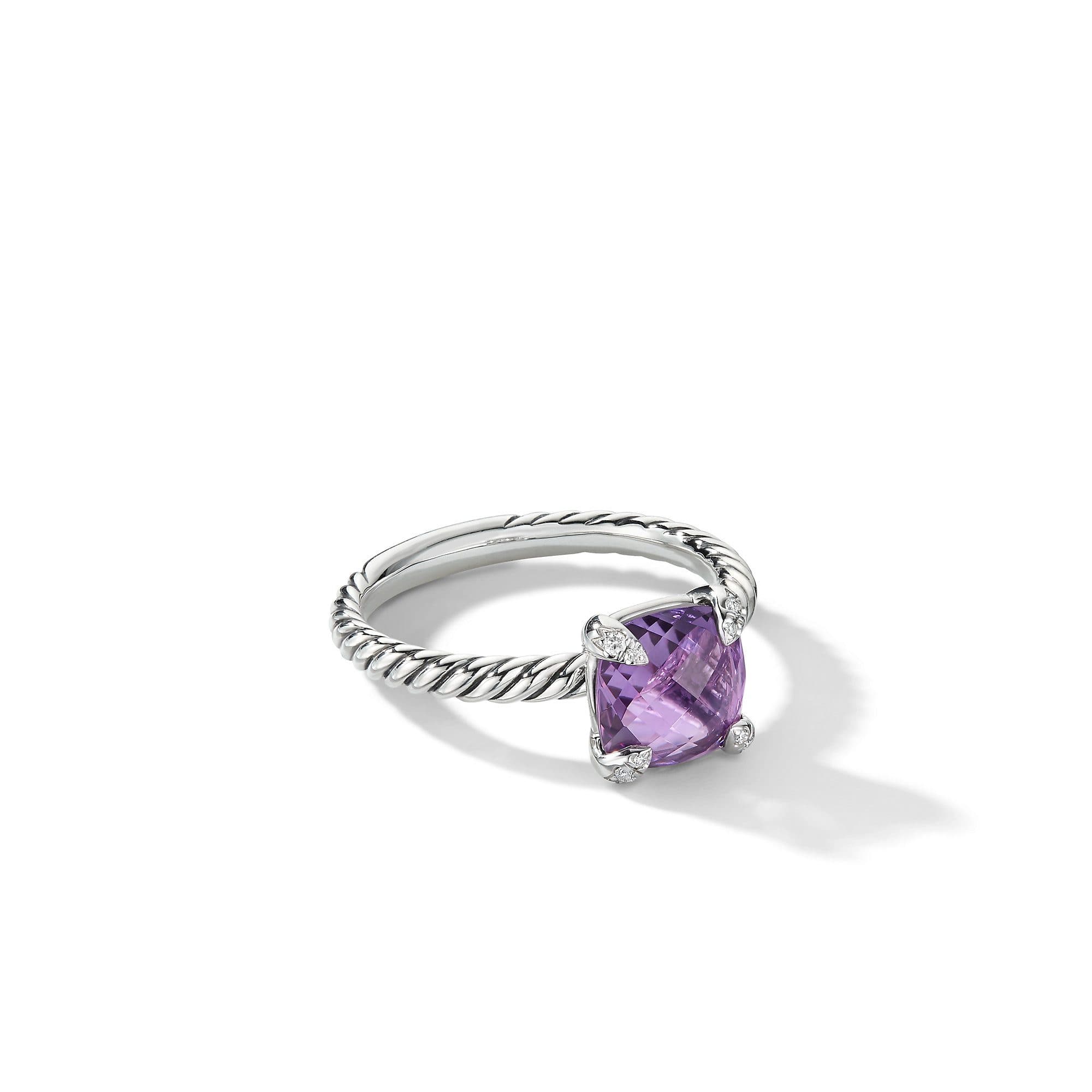 David Yurman Chatelaine Ring with Amethyst and Diamonds, Size 6.5