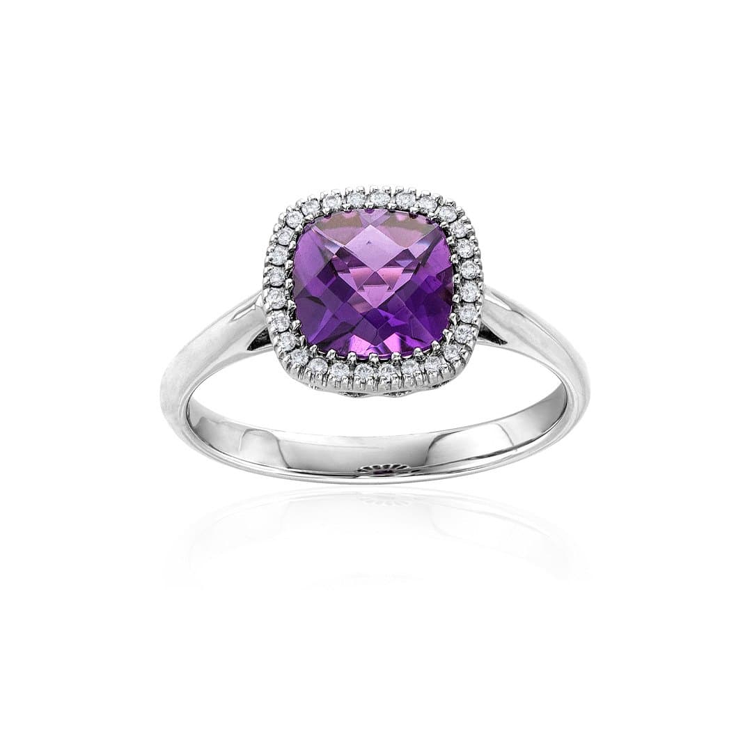 Amethyst & Diamond White Gold Ring