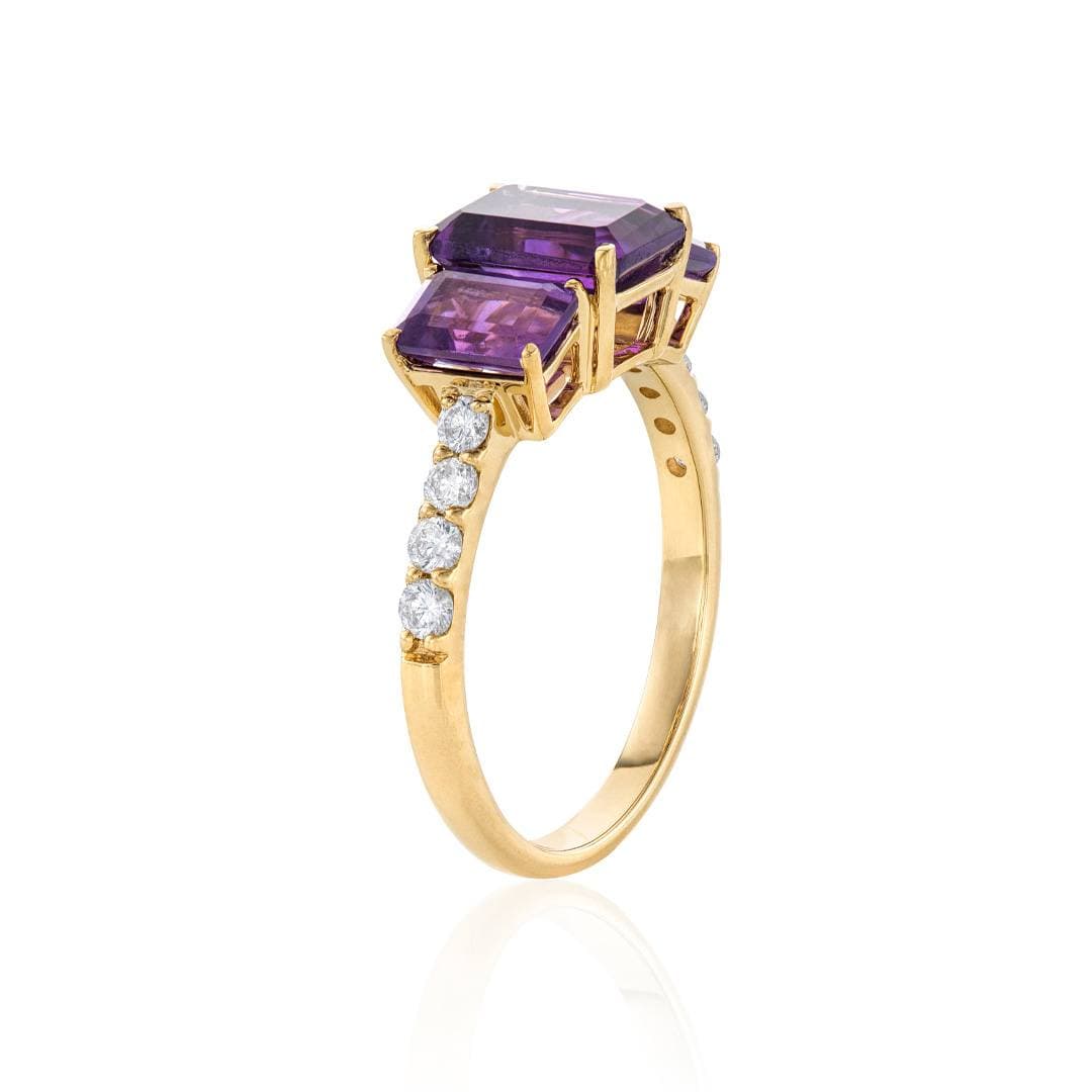 Emerald-Cut Amethyst Three-Stone Ring 1