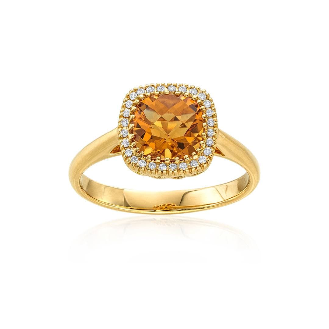 Cushion Citrine and Diamond Ring in Yellow Gold 0