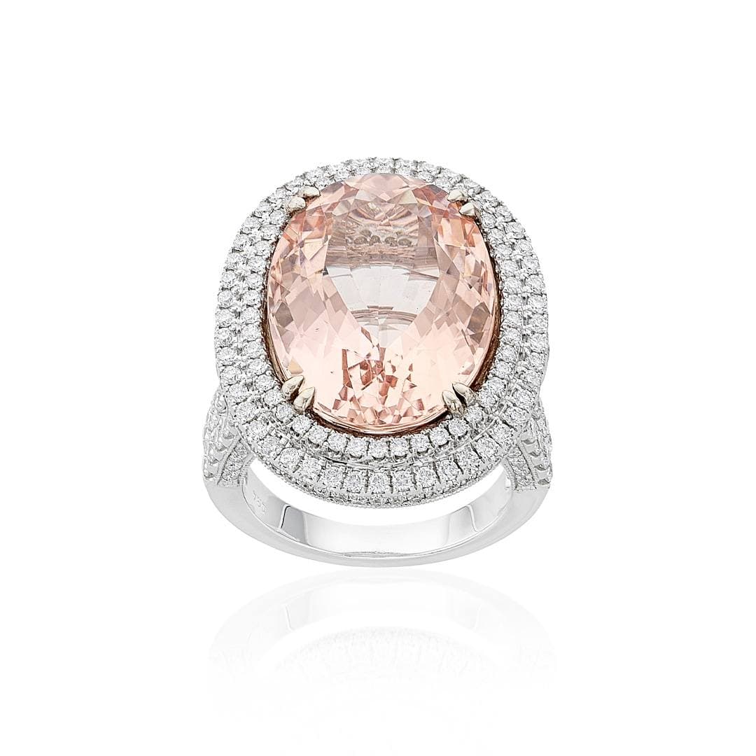 15.66 CT Oval Morganite & Diamond Ring