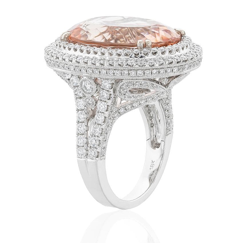 15.66 CT Oval Morganite & Diamond Ring 1