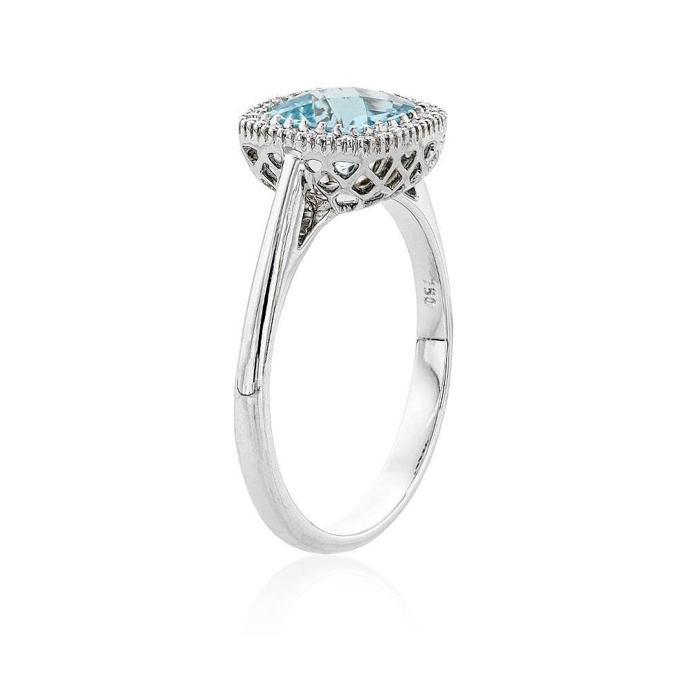 White Gold Aquamarine & Diamond Cushion-Shape Ring 1