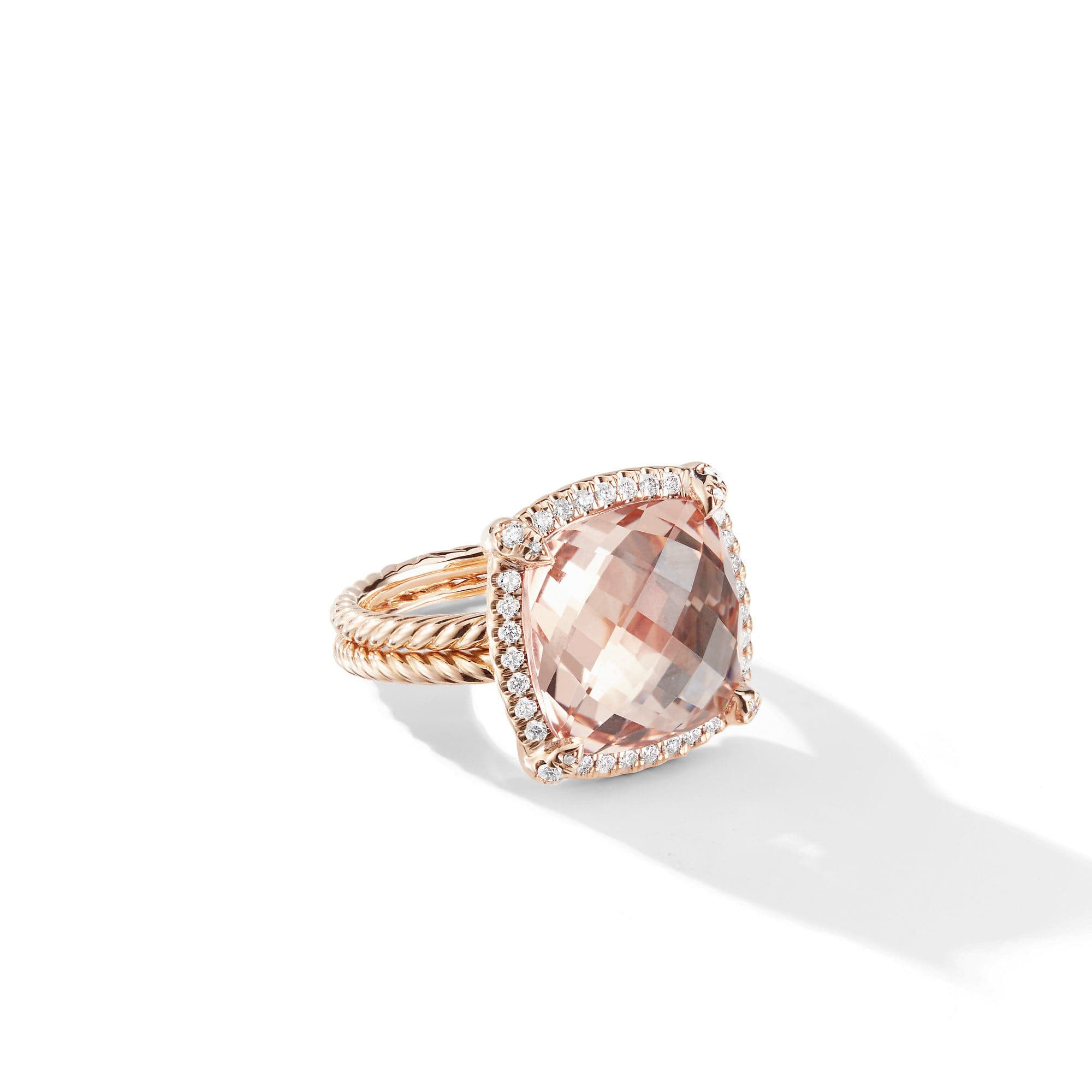 David Yurman Chatelaine Pave Bezel Ring in 18K Rose Gold with Morganite and Diamonds 0