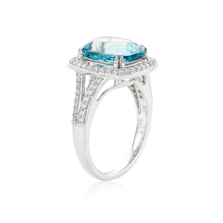 4.25 CT Cushion Cut Aquamarine & Diamond Ring 2