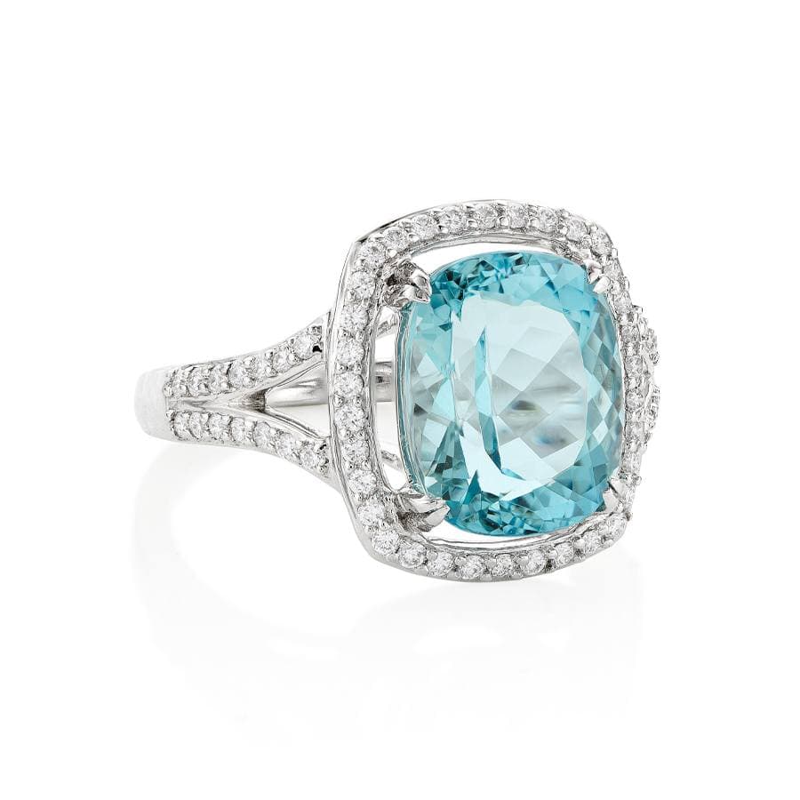 4.25 CT Cushion Cut Aquamarine & Diamond Ring 1