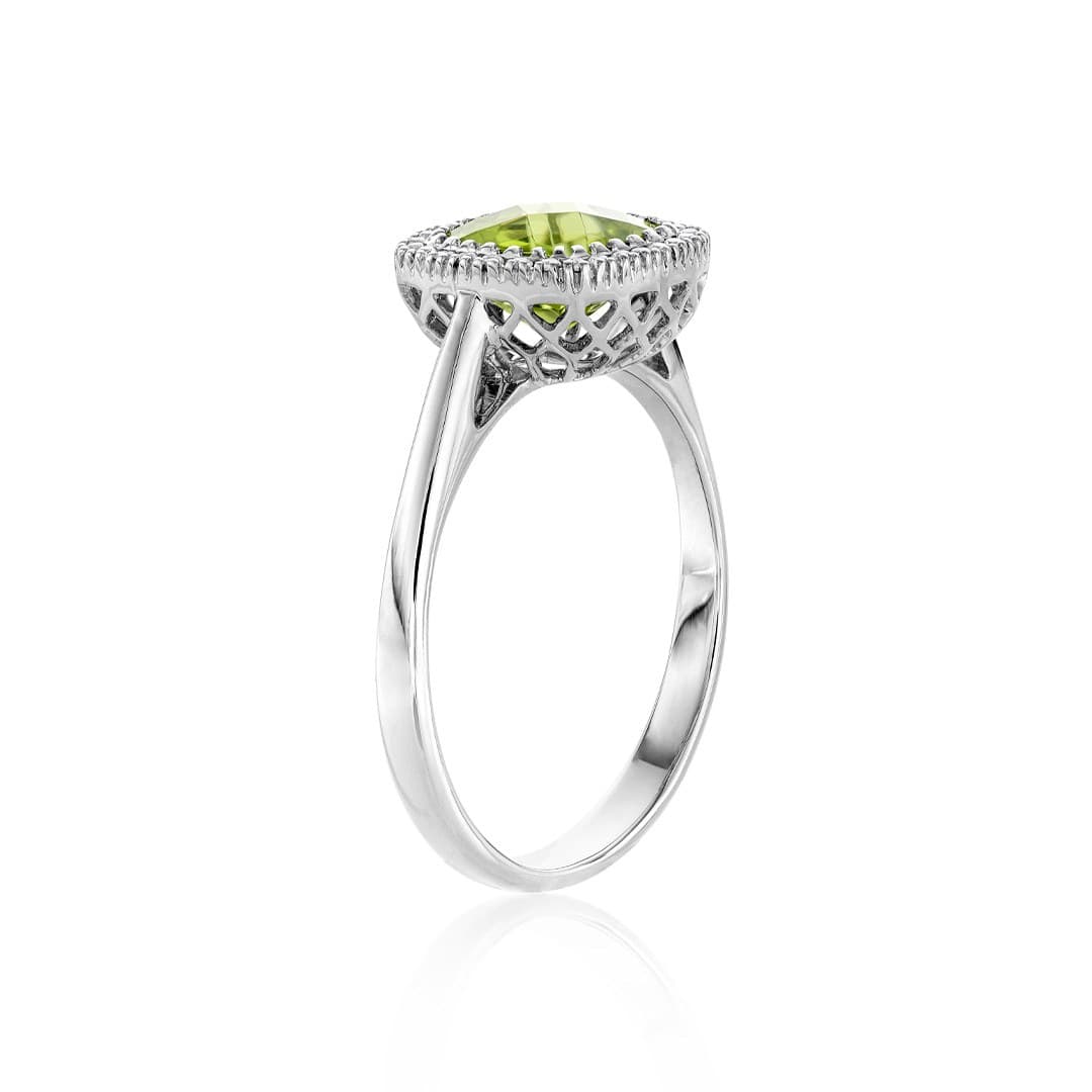 Cushion Cut Peridot & Diamond Halo Ring in White Gold 1