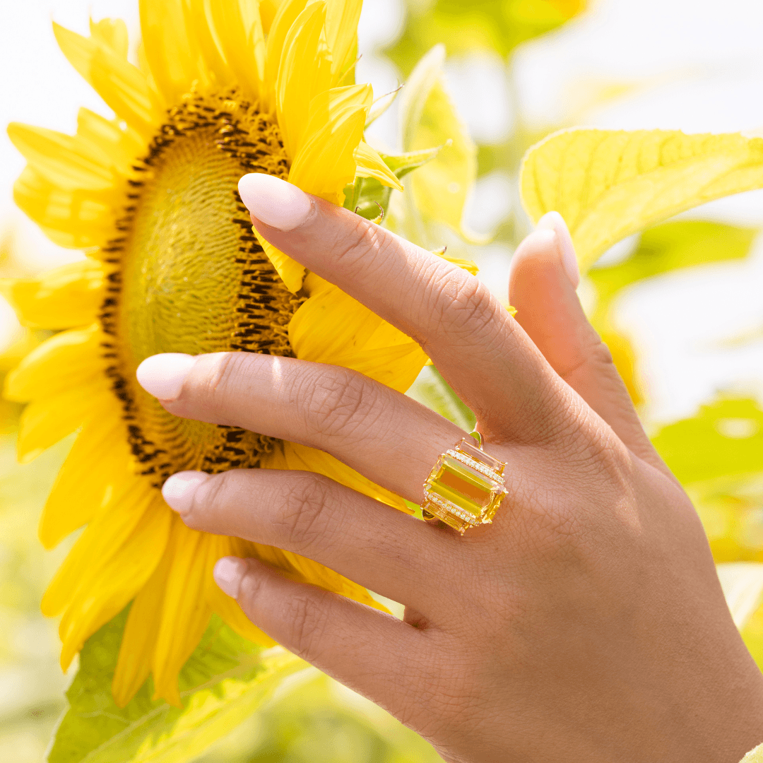 Three-Stone Citrine and Diamond Yellow Gold Ring 3