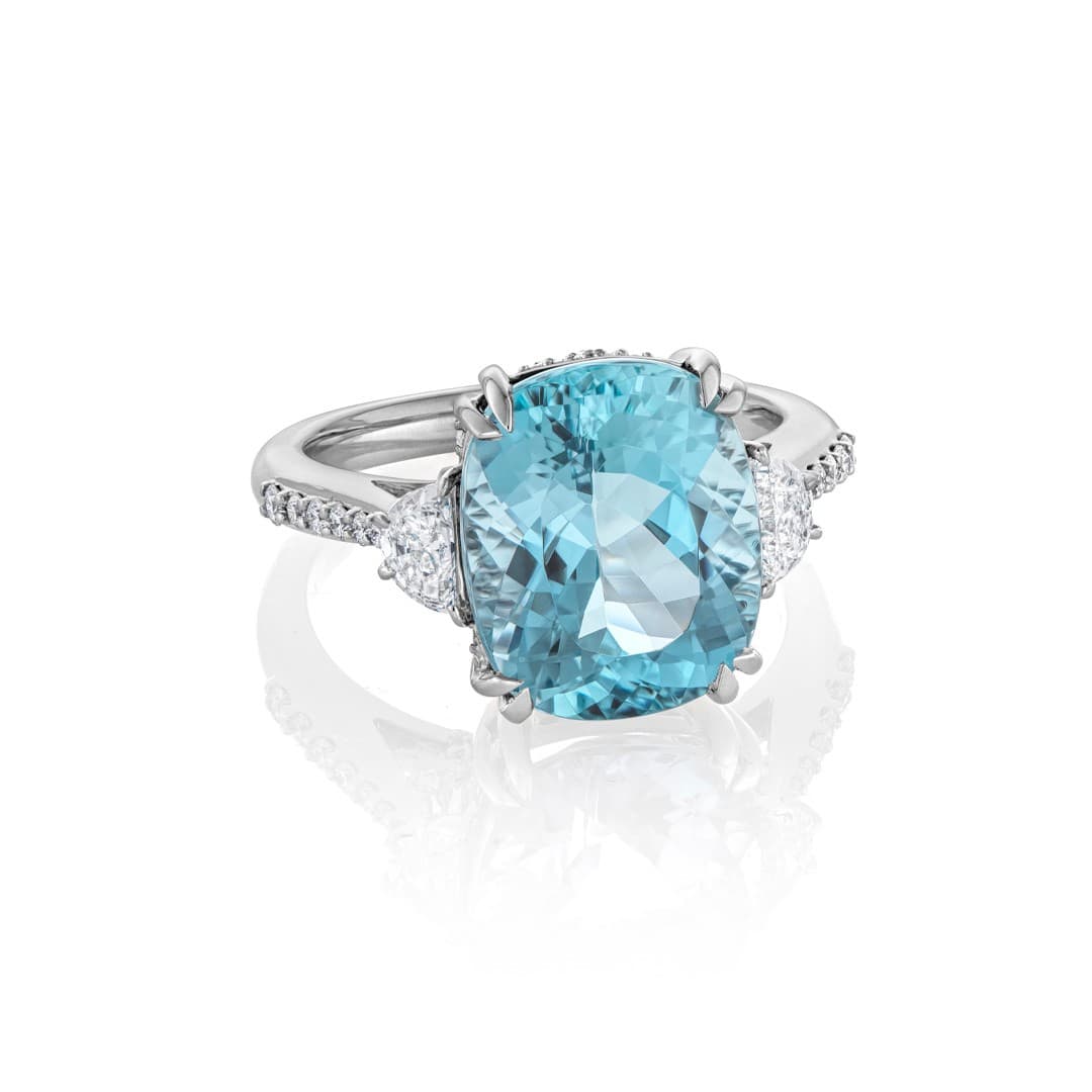 5.62 CT Cushion Aquamarine and Diamond White Gold Ring 1