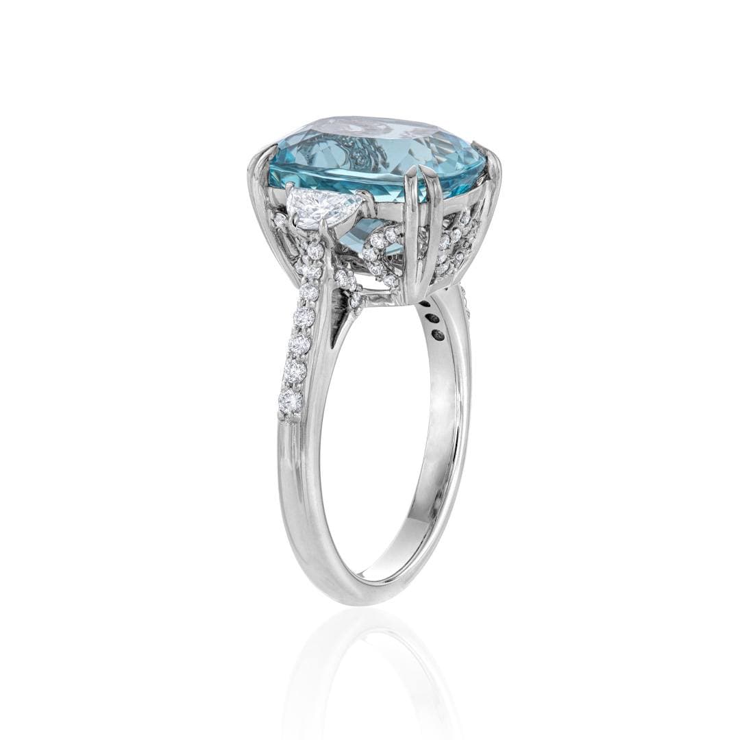 5.62 CT Cushion Aquamarine and Diamond White Gold Ring 2