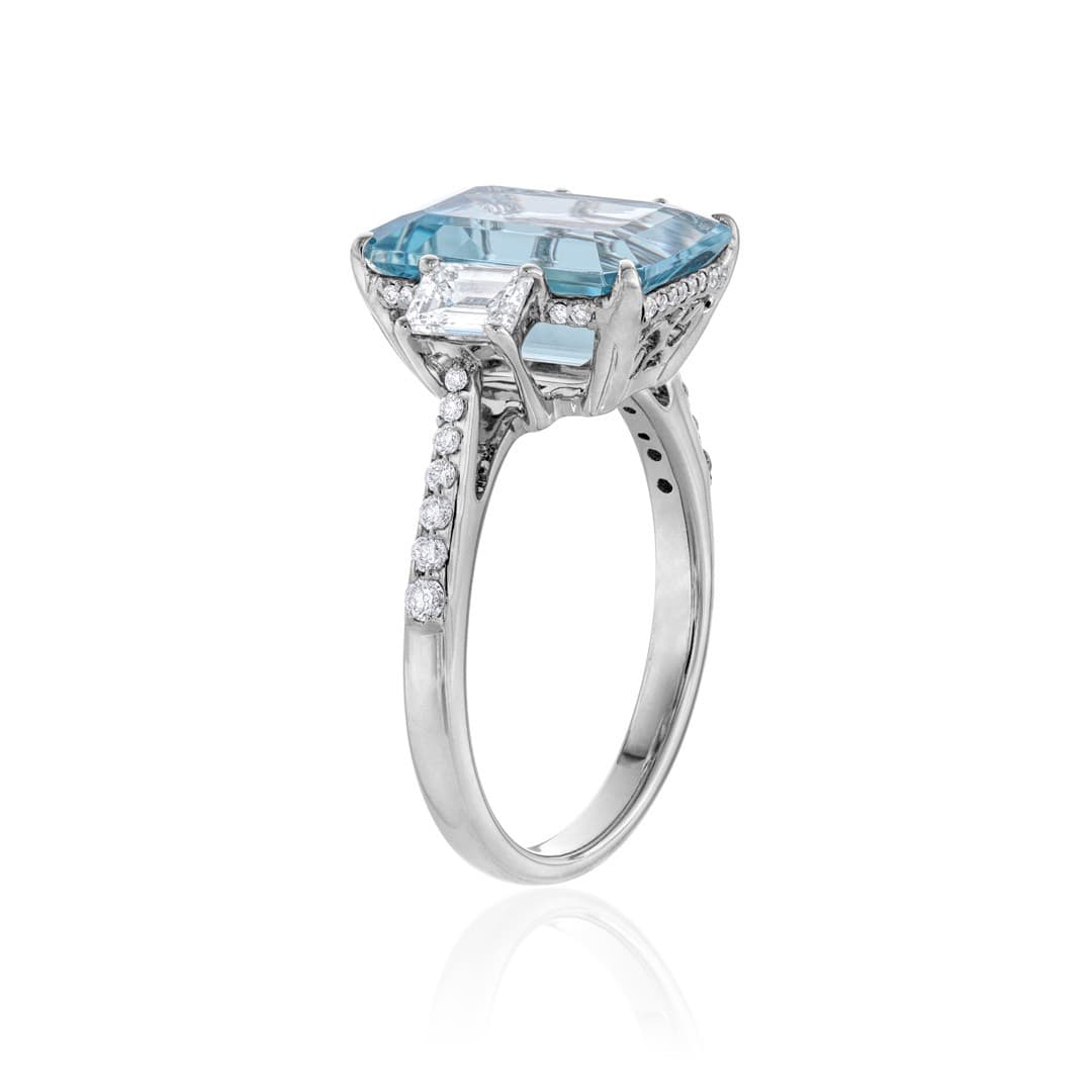 4.37 CT Emerald Cut Aquamarine and Diamond Ring 2