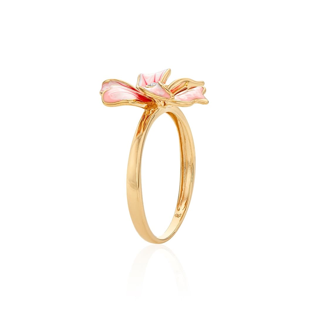 Pink Orchid Enamel and Diamond Flower Ring 1