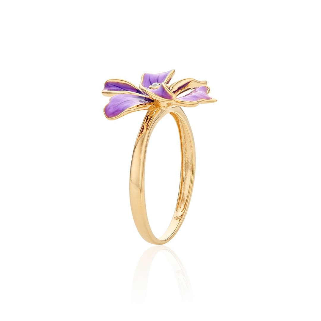 Purple Orchid Enamel and Diamond Flower Ring 1