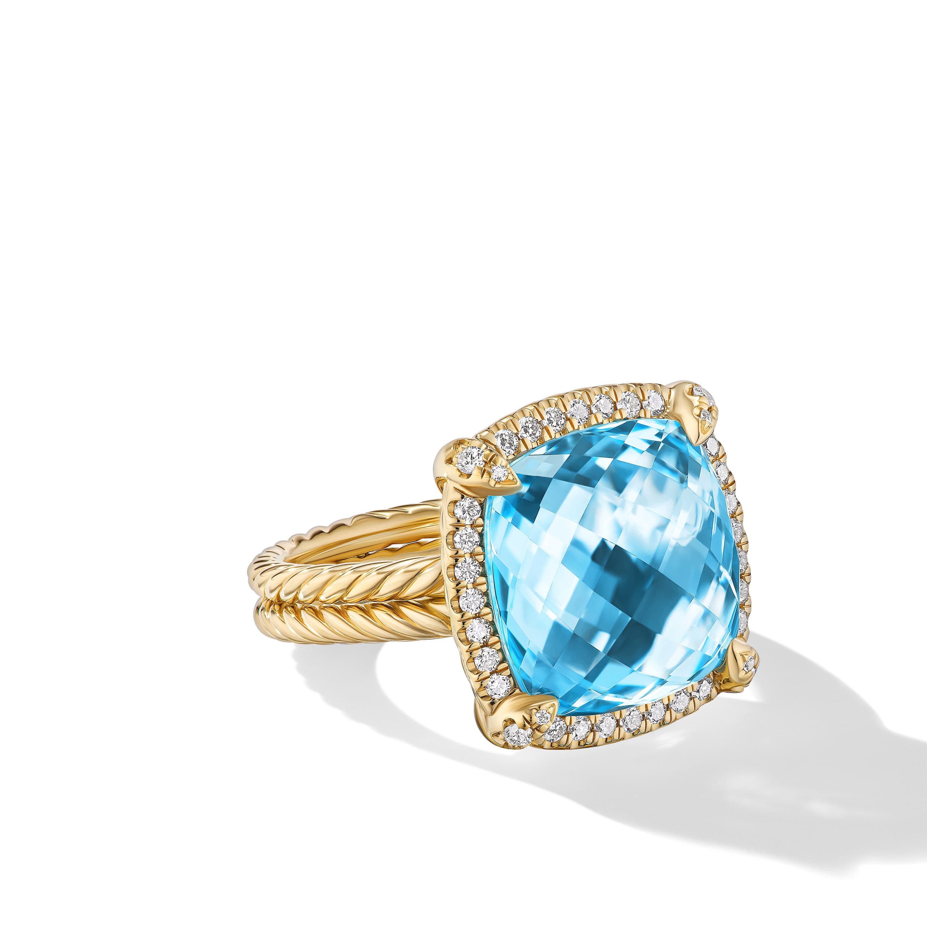 David Yurman Chatelaine?14mm Pave Bezel Ring in 18K Yellow Gold with Blue Topaz and Diamonds