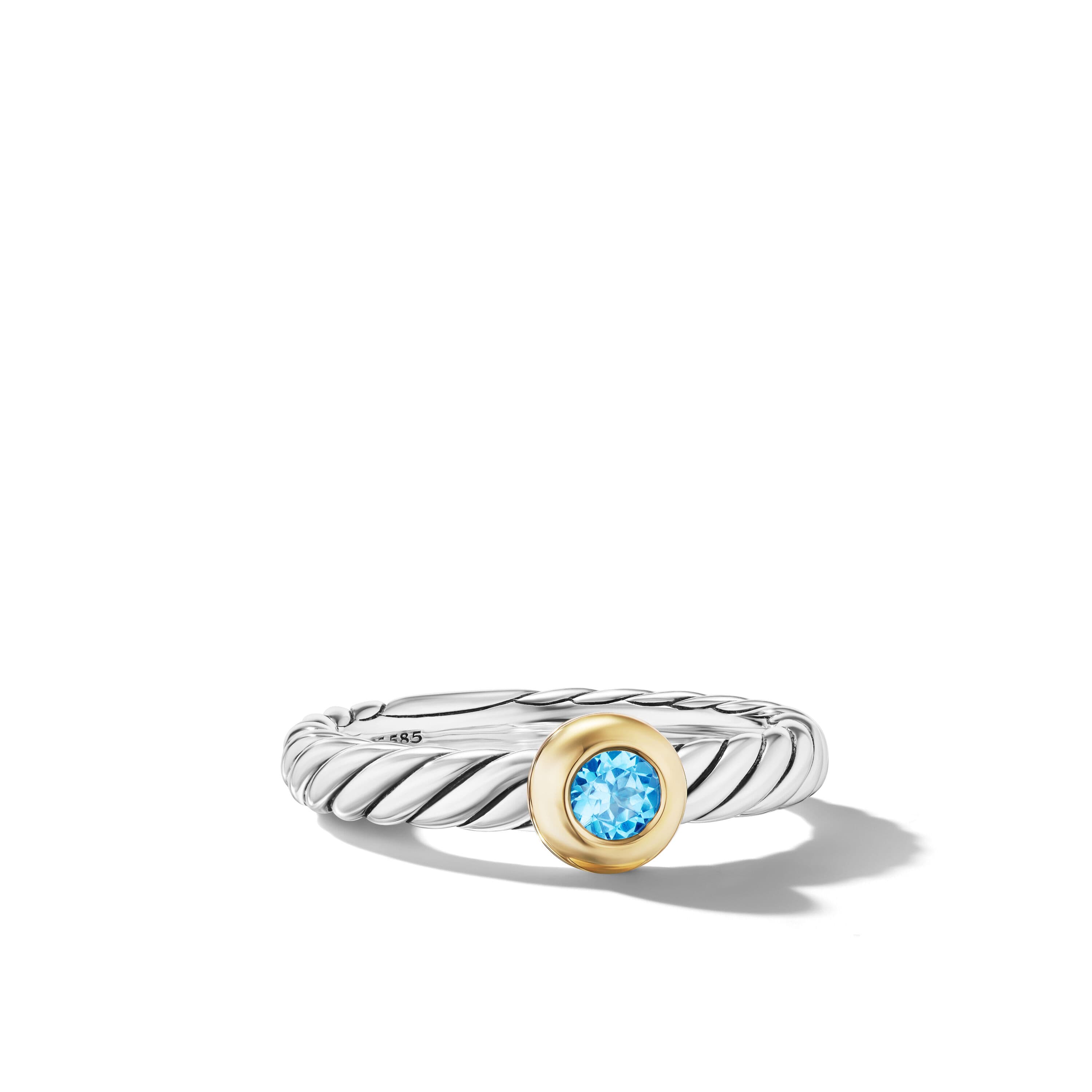 David Yurman Petite Cable Ring in Sterling Silver with 14K Yellow Gold and Blue Topaz, Size 7 0