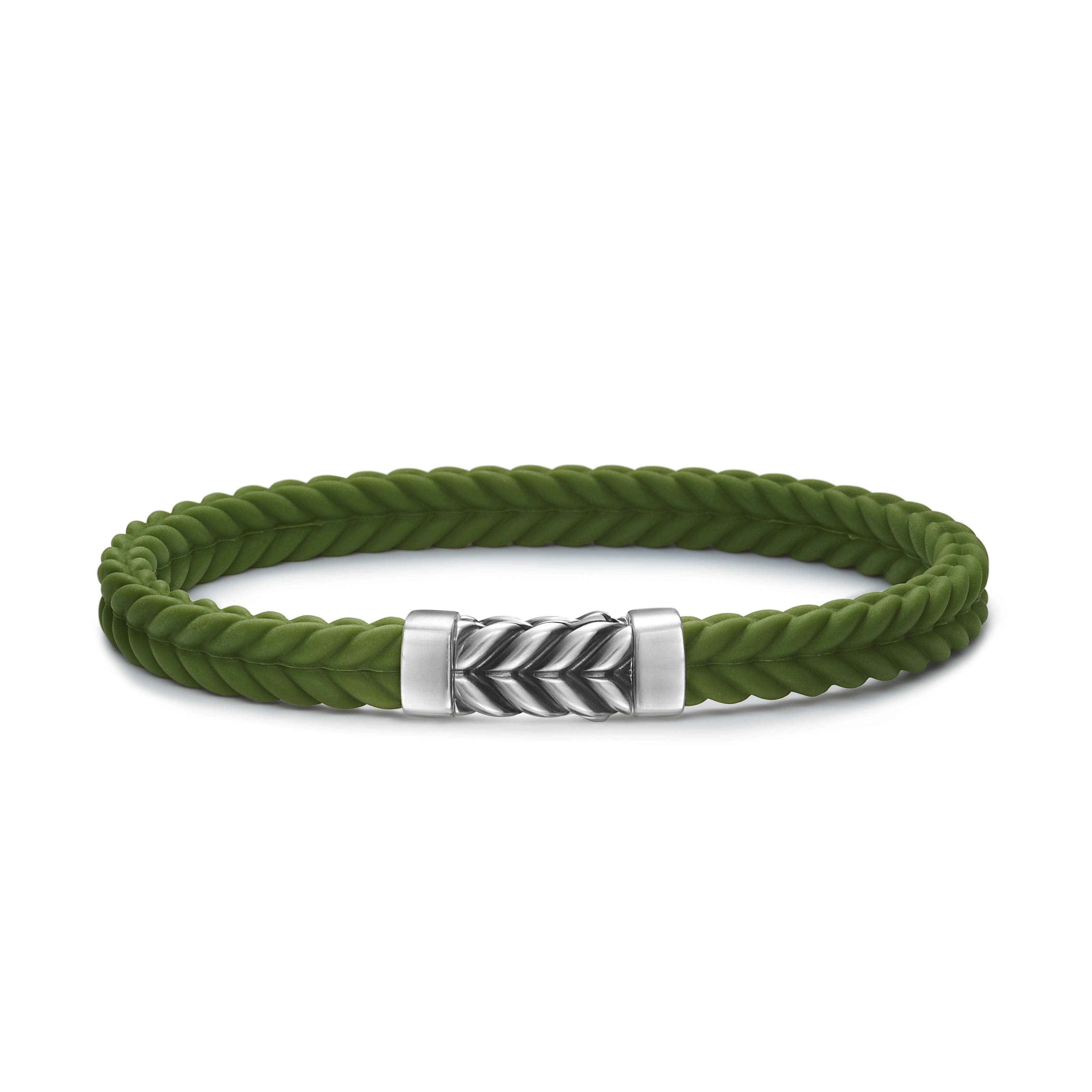 David Yurman 6mm Green Rubber Chevron Bracelet