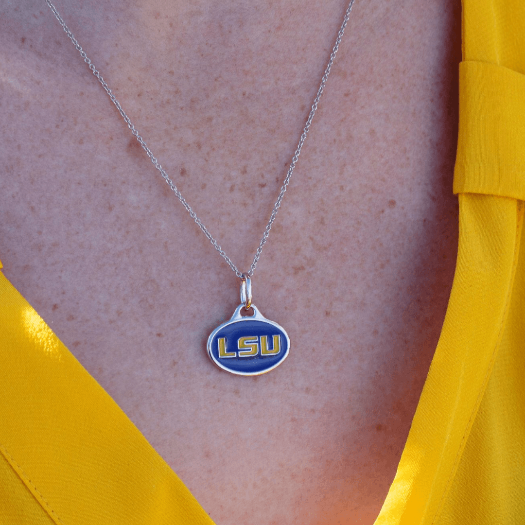 Sterling Silver & Enamel LSU Pendant Necklace 1