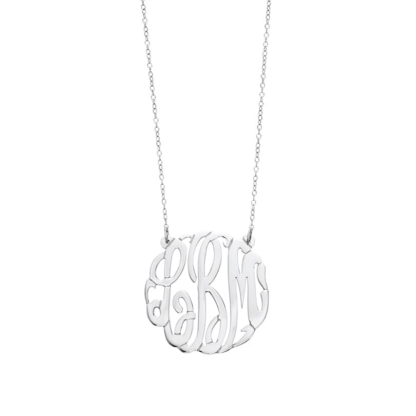 25mm Sterling Silver Script Monogram Pendant Necklace